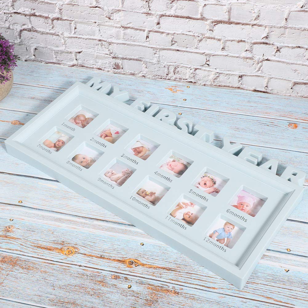 Newborn Baby Photo Frame Memory European Style for Decorative Wall Display Light Blue Rectangle Shape 8x16