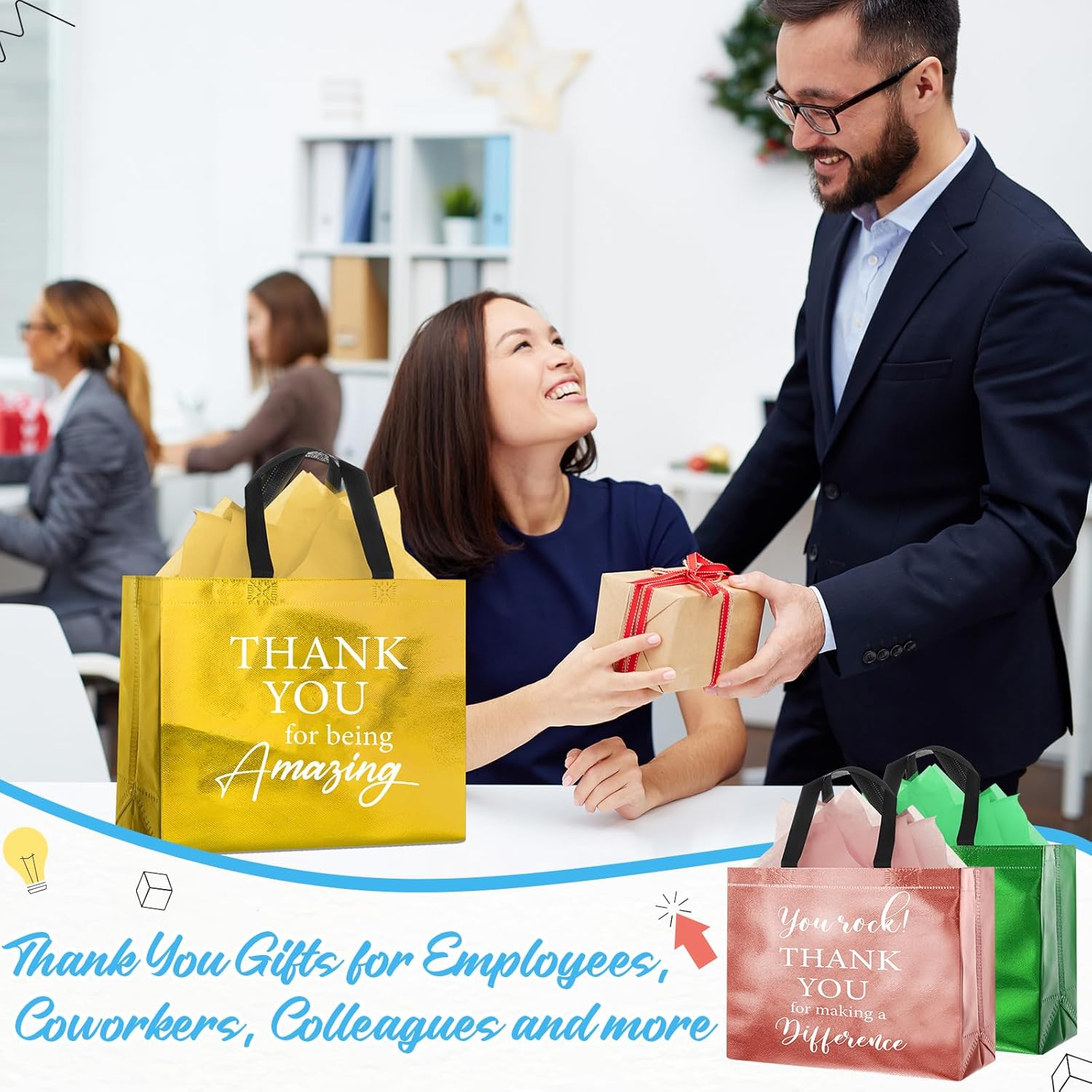Kacctyen 36 Pcs Employee Appreciation Gift Bags Bulk Reusable Non-woven Gift Bags with Handles and Tissue for Thanksgiving Christmas Team Coworker Staff,11 x 13 x 5 Inch - Image 4