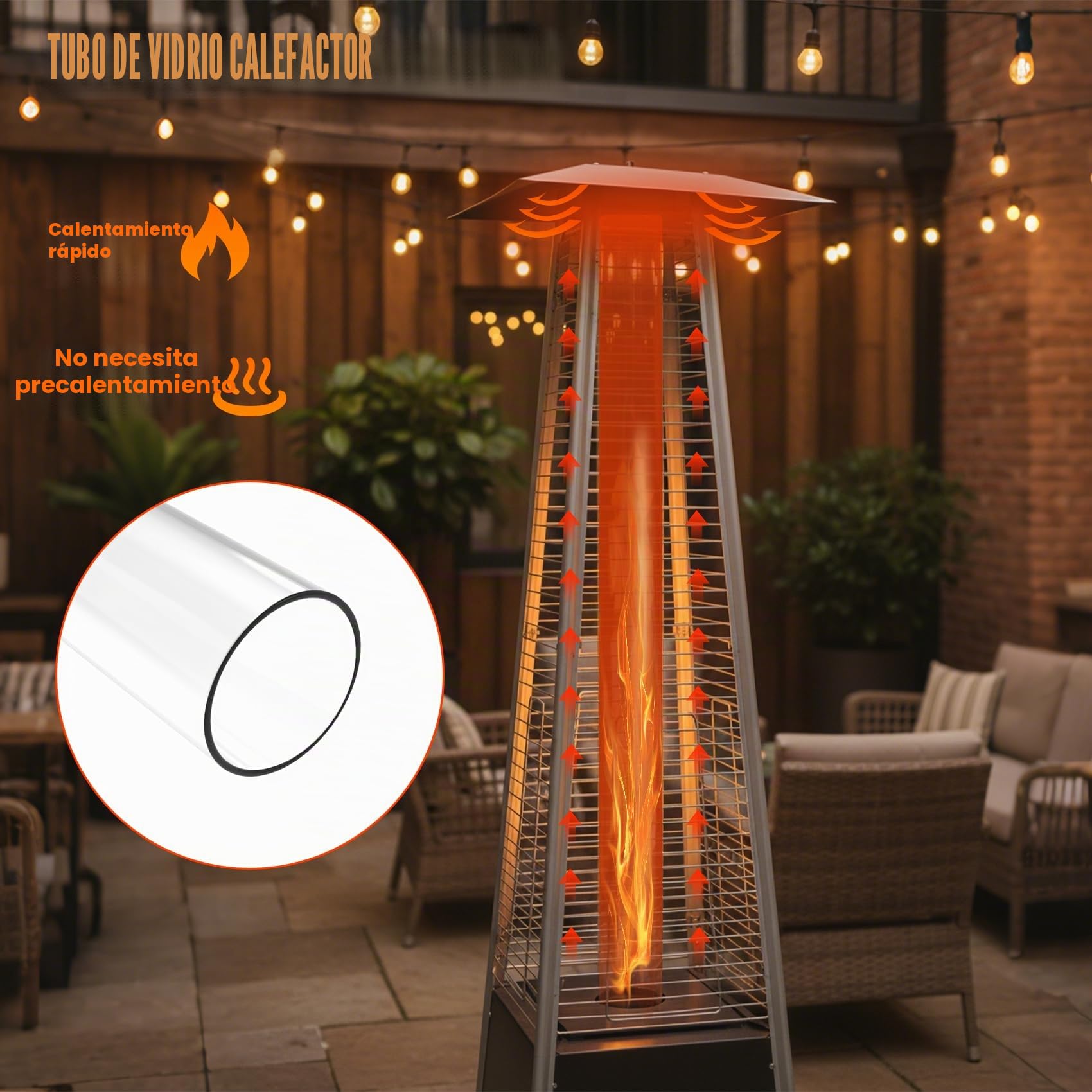 Onlyfire Tubo de Vidrio de Repuesto, Tubo de Fuego Ø10x125 cm, Pieza de Repuesto de Vidrio para Calefactores de 4 Lados en Pirámide y Antorcha de Pellets, Tubo Redondo de Cristal Resistente