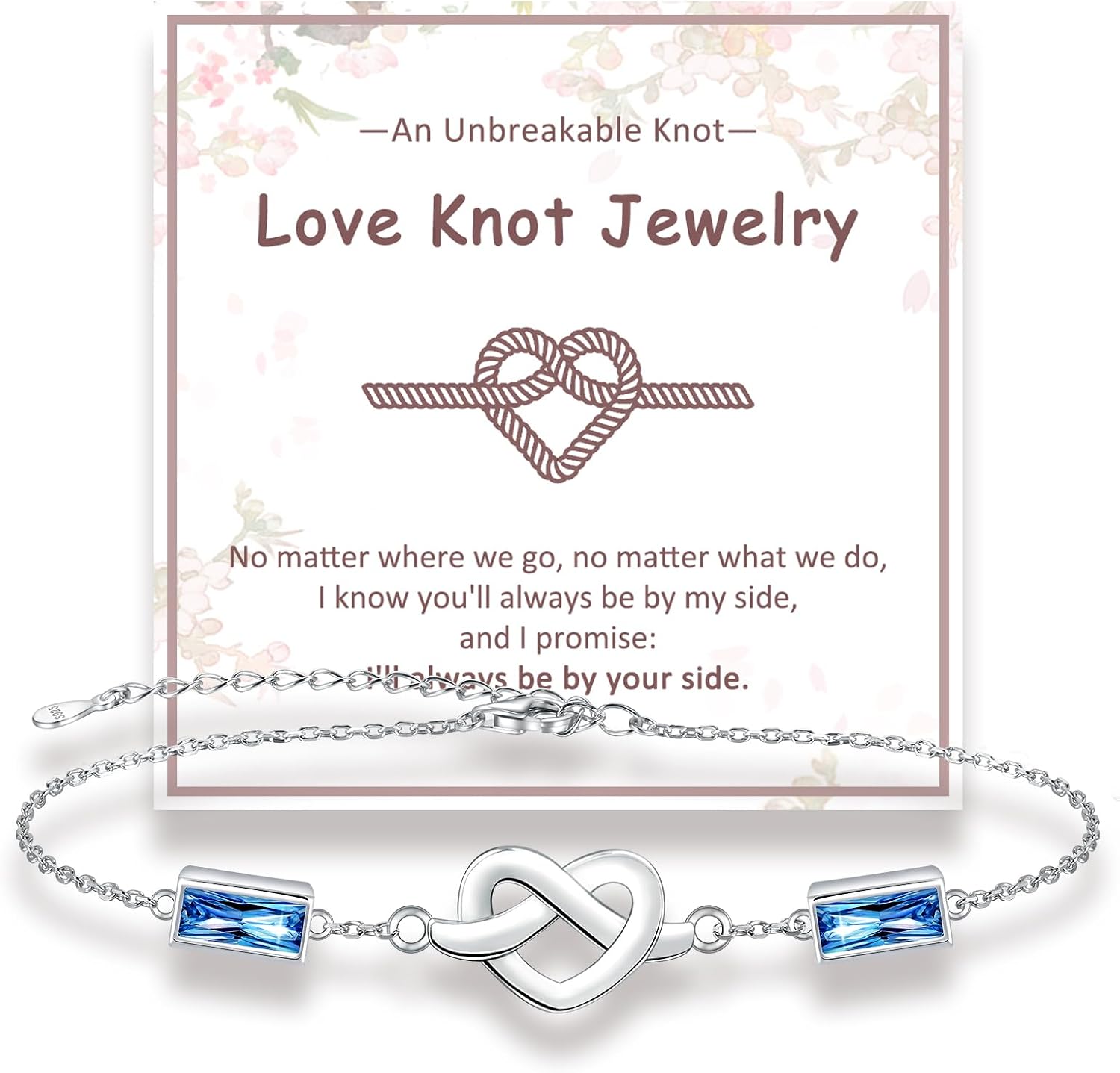 Love Knot Birthstone Bracelet for Women: 925 Sterling Silver Double Birthstone Bracelets Heart Knot Adjustable Link for Mother Wife Christmas Birthday Mother's Day Jewelry Gifts
