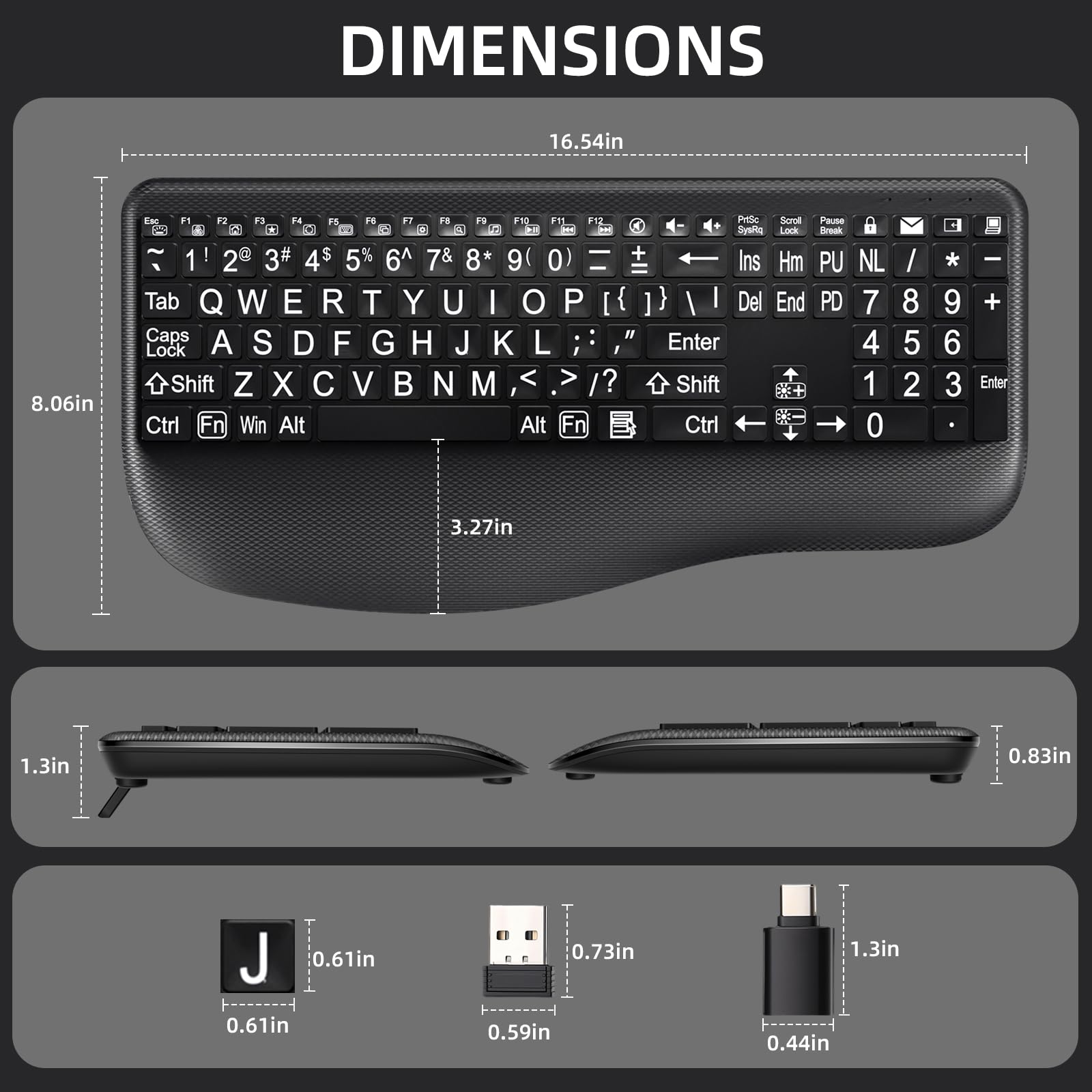 Tastiera wireless retroilluminata con stampa grande, tastiere silenziose con poggiapolsi, illuminazione a 7 colori, tasti silenziosi a basso profilo, tastiera wireless ricaricabile da 2,4 G per