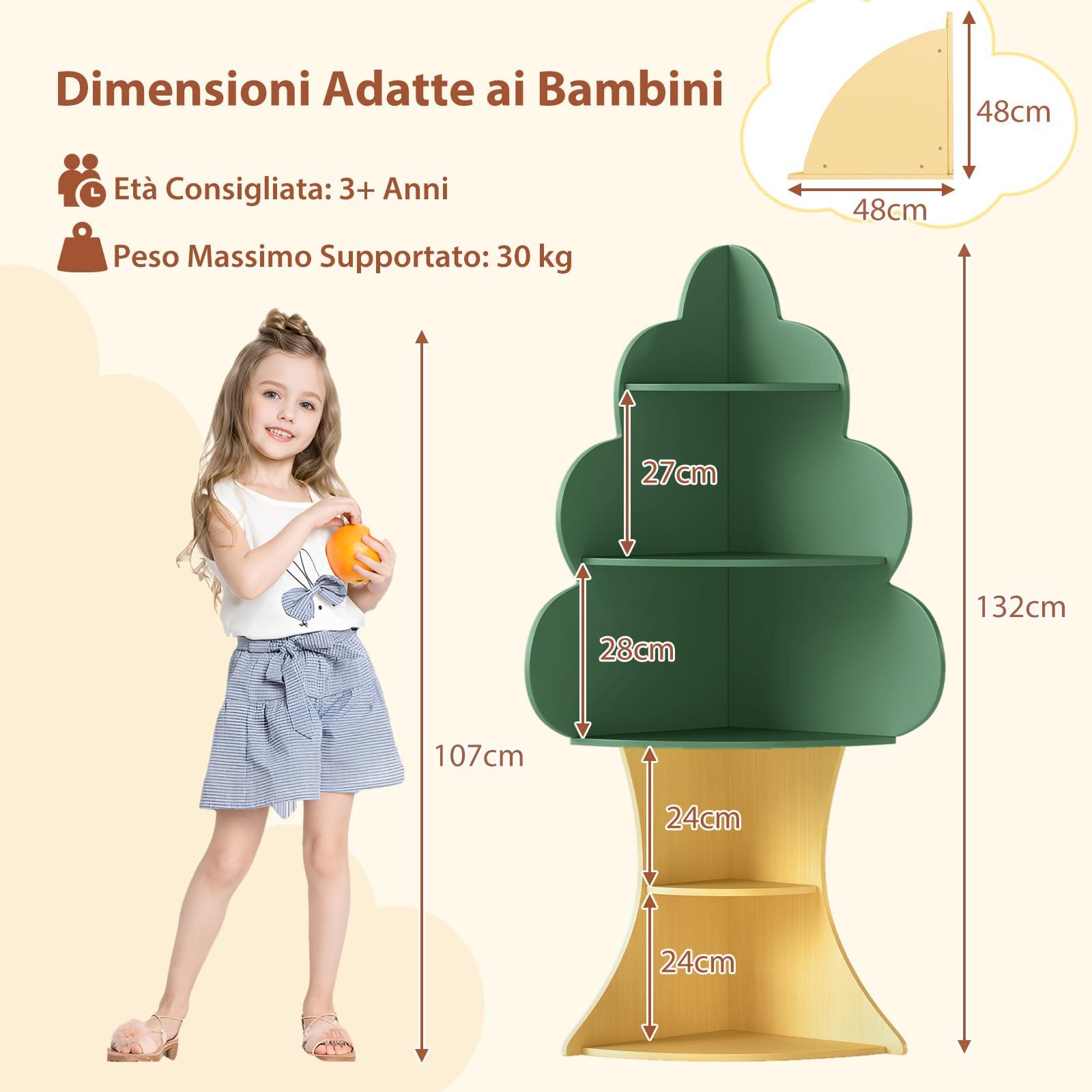 COSTWAY Libreria ad Albero per Bambini, Espositore per Libri a 5 Livelli con Anti-Ribaltamento, Libreria Angolare Salvaspazio per Camera da Letto Sala Giochi Asilo e Aula