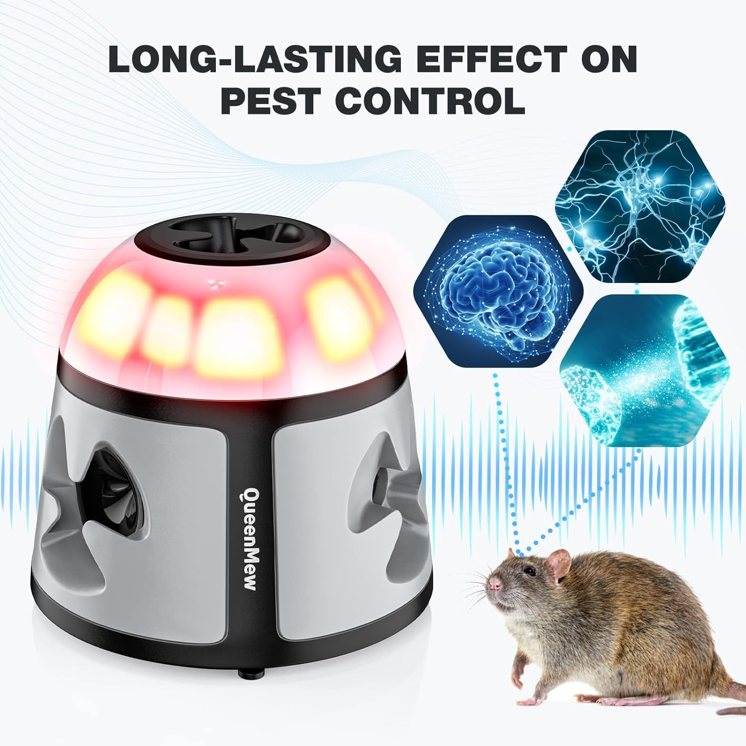 Répulsif Ultrasons Souris Et Rats 3 Modes + 9 LED Stroboscopiques - Portée 200 M² - Plug And Play