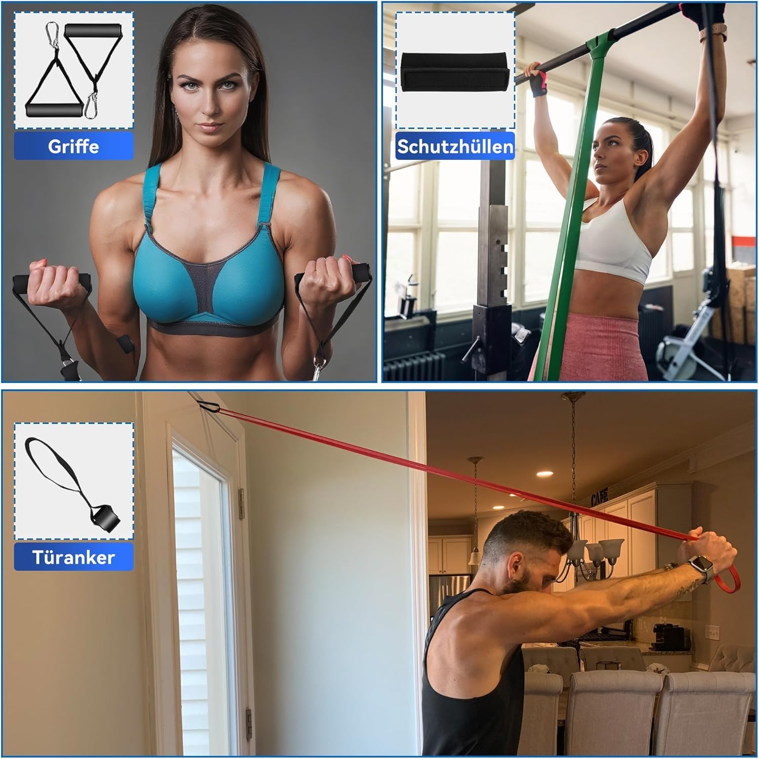 Bandes de résistance, bandes de résistance avec ancrage de porte, poignée, manchon de protection, bandes d'entraînement de musculation pour fitness, sport, musculation, tractions, yoga
