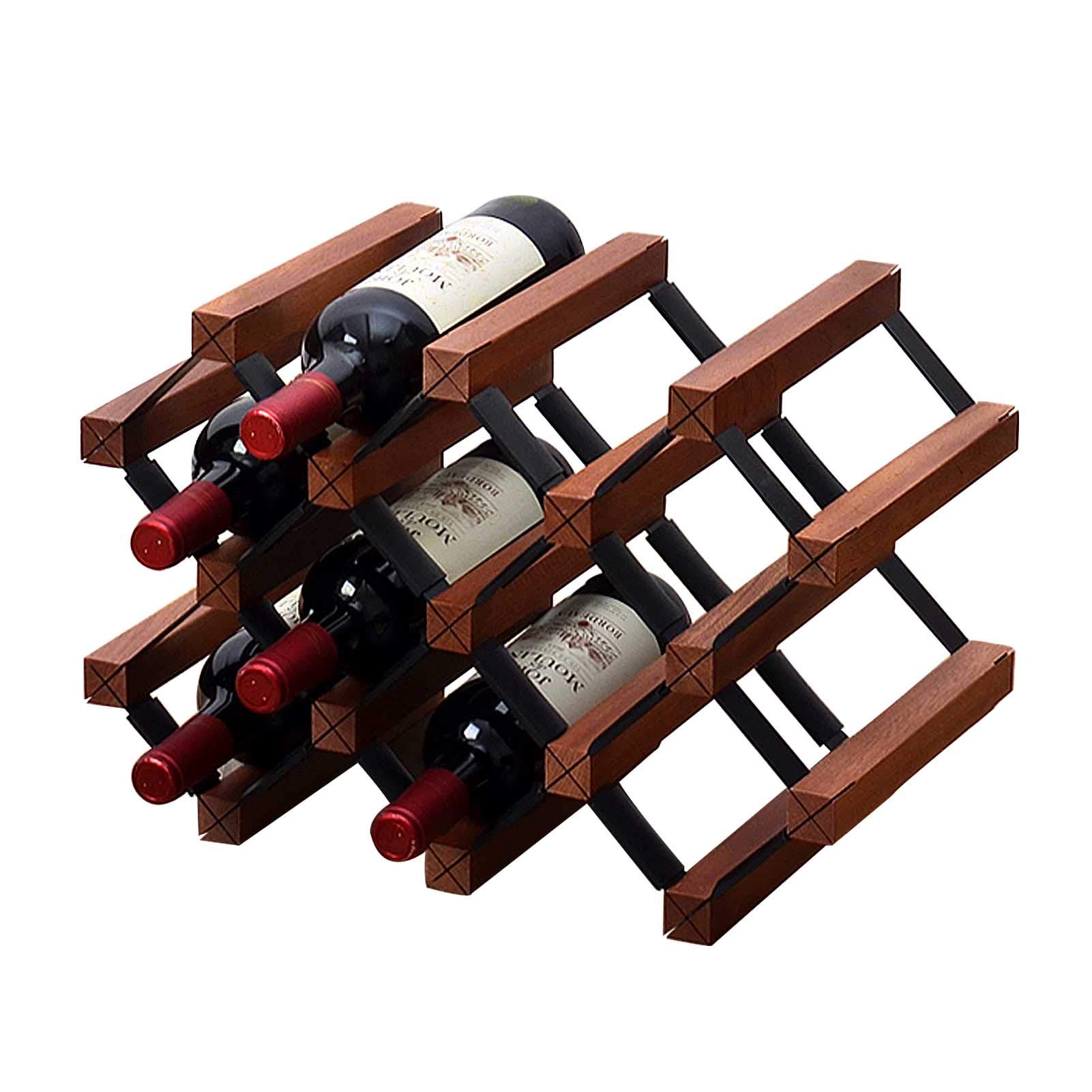Casier à vin en bois autoportant pour 10 bouteilles et verres