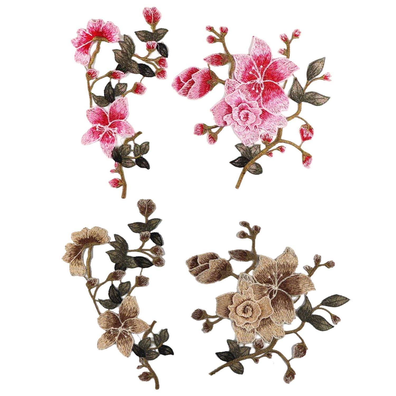 Rnskfg Brown 2 Sets Of Peony Floral Cloth Patches, Diy Clothing Decoration, Ele Embroidered Cloth Patches, Which Can Be Used In Dresses, Coats, Curtains.