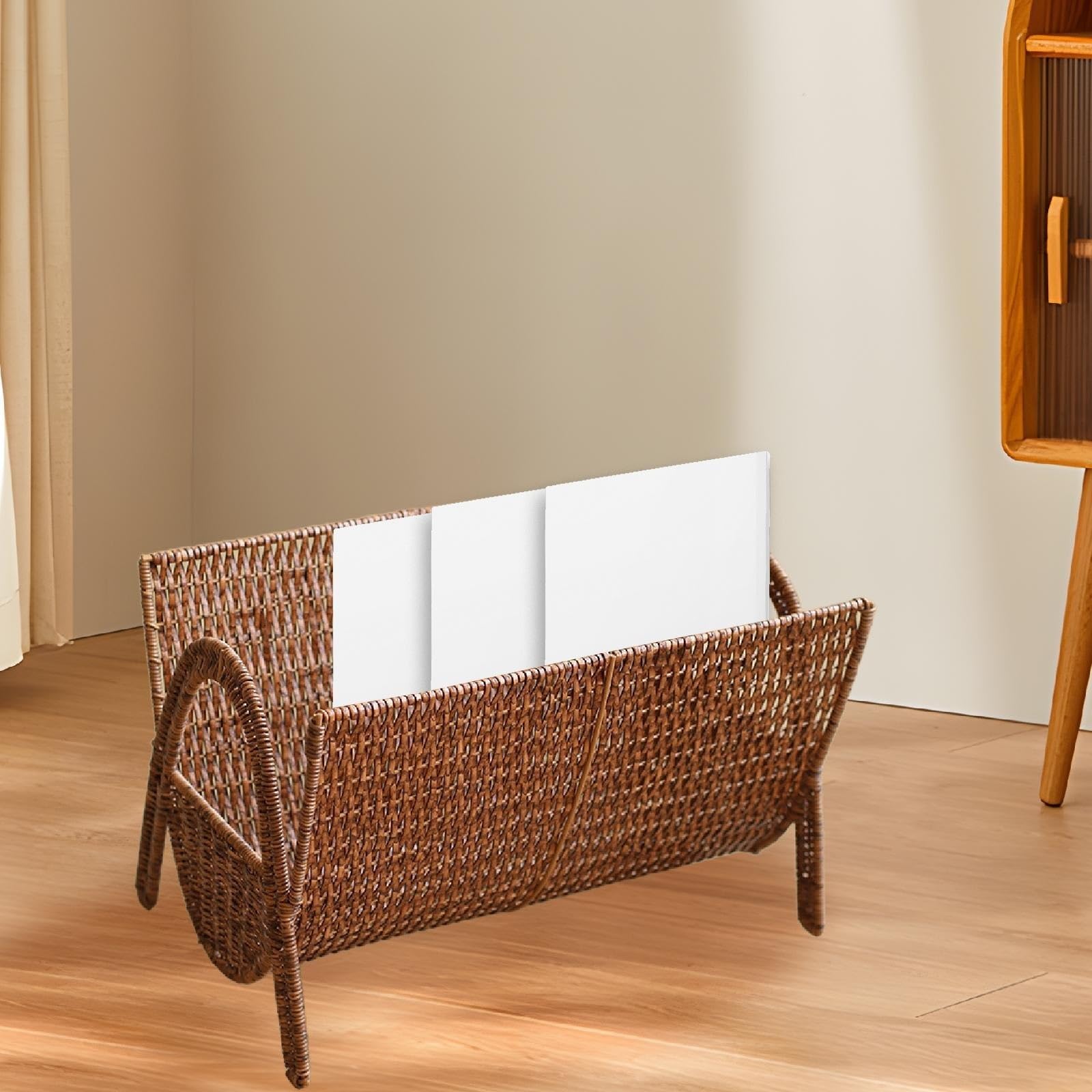 Porte-revues en rotin tissé à la main Panier de rangement livres Imitation rotin porte-revues tissé à la main for ferme dortoir essentiels fichiers salon Pour magazines, livres