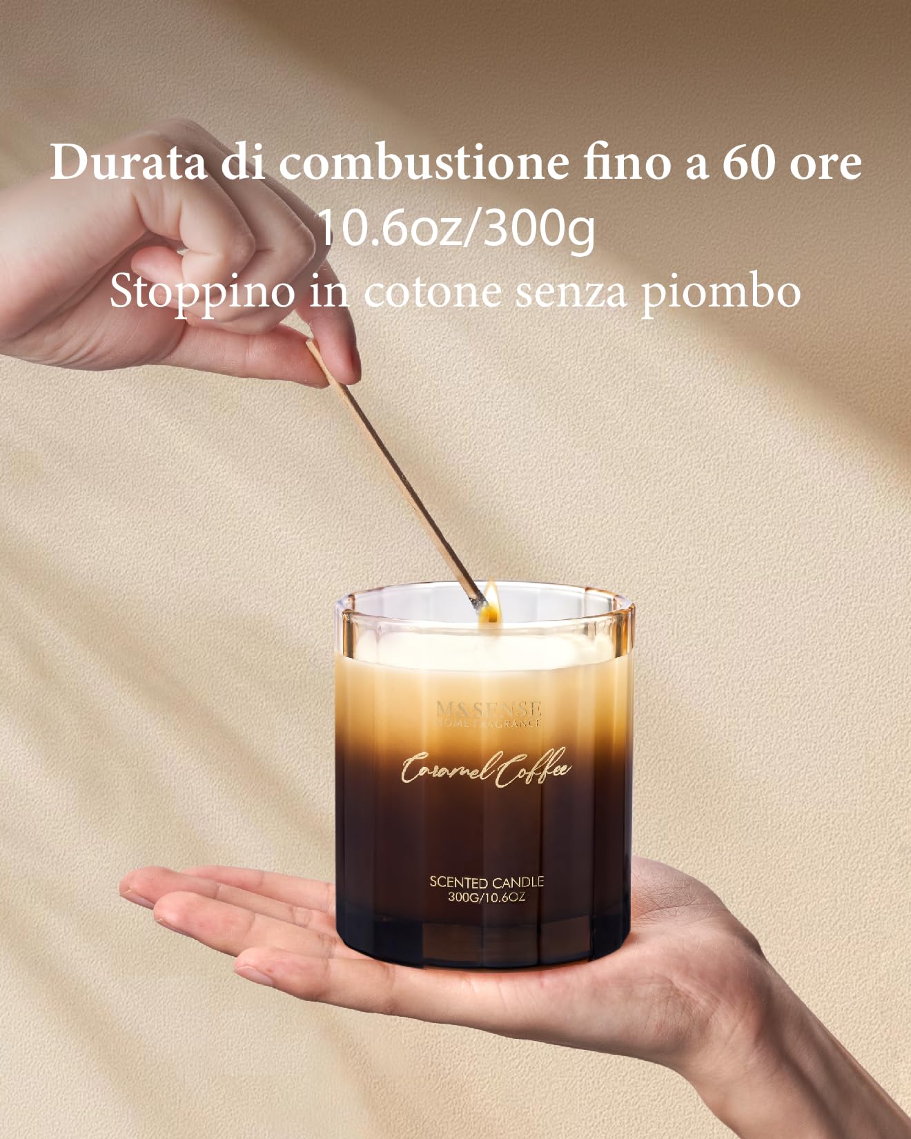 M&SENSE candele profumate al caffè al caramello in barattolo candele naturali di soia con 60 ore di combustione bellissimo regalo candela e decorazione della casa regali per le donne, 330g