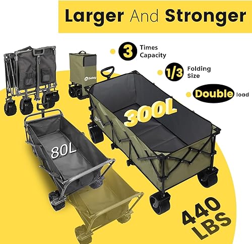 Miniatura 23 de Sekey Carro plegable extendido plegable de 48 pulgadas de largo con capacidad de peso de 440 libras, carrito de jardín plegable resistente de 300 L