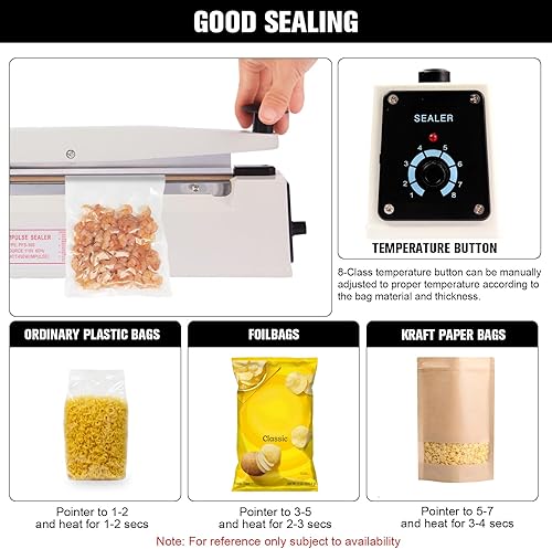 Miniatura 6 de Sellador de impulso comercial de 12 pulgadas - Máquina de sellado térmico manual con tira de 0.118 in, cuerpo de aluminio para envases de plástico,