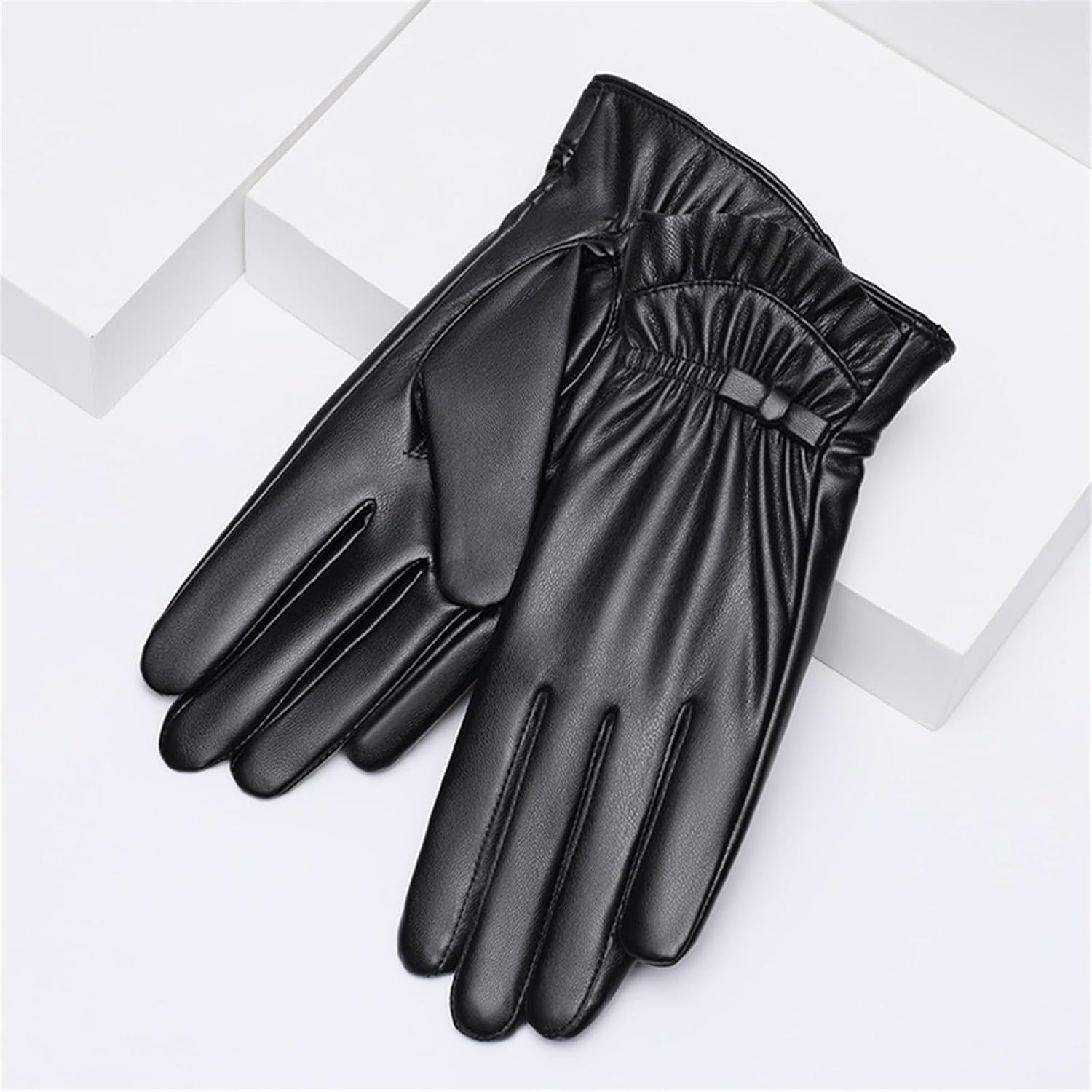 レディース手袋 冬手袋 レディースレザーグローブ防風厚く暖かいアウトドアグローブ 通勤 通学 自転車(Black 2)