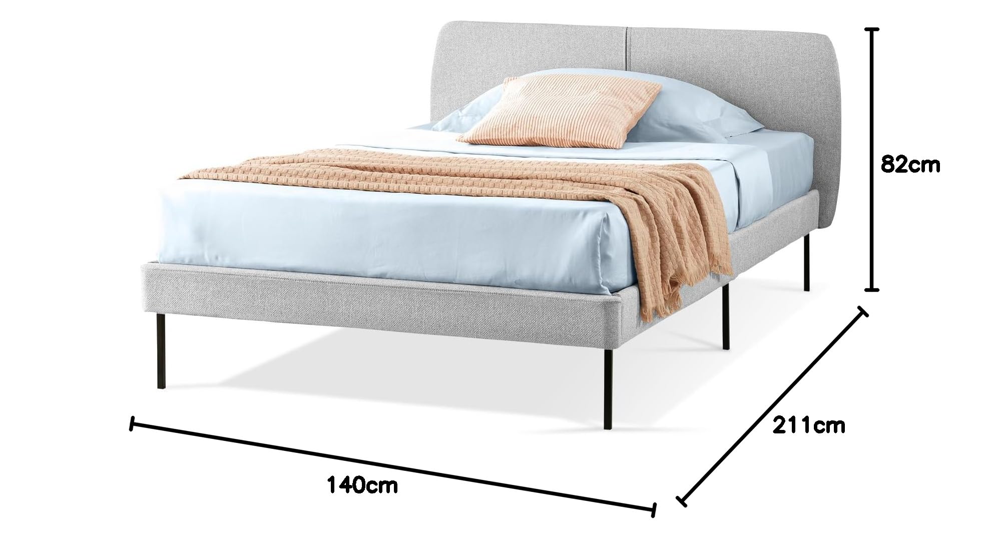 EVERGREENWEB Letto Piazza e mezzo in doghe in legno e testata quadrata stondata| facile da montare, Letto di Design | Colore Grigio Chiaro |Mod. Tokio