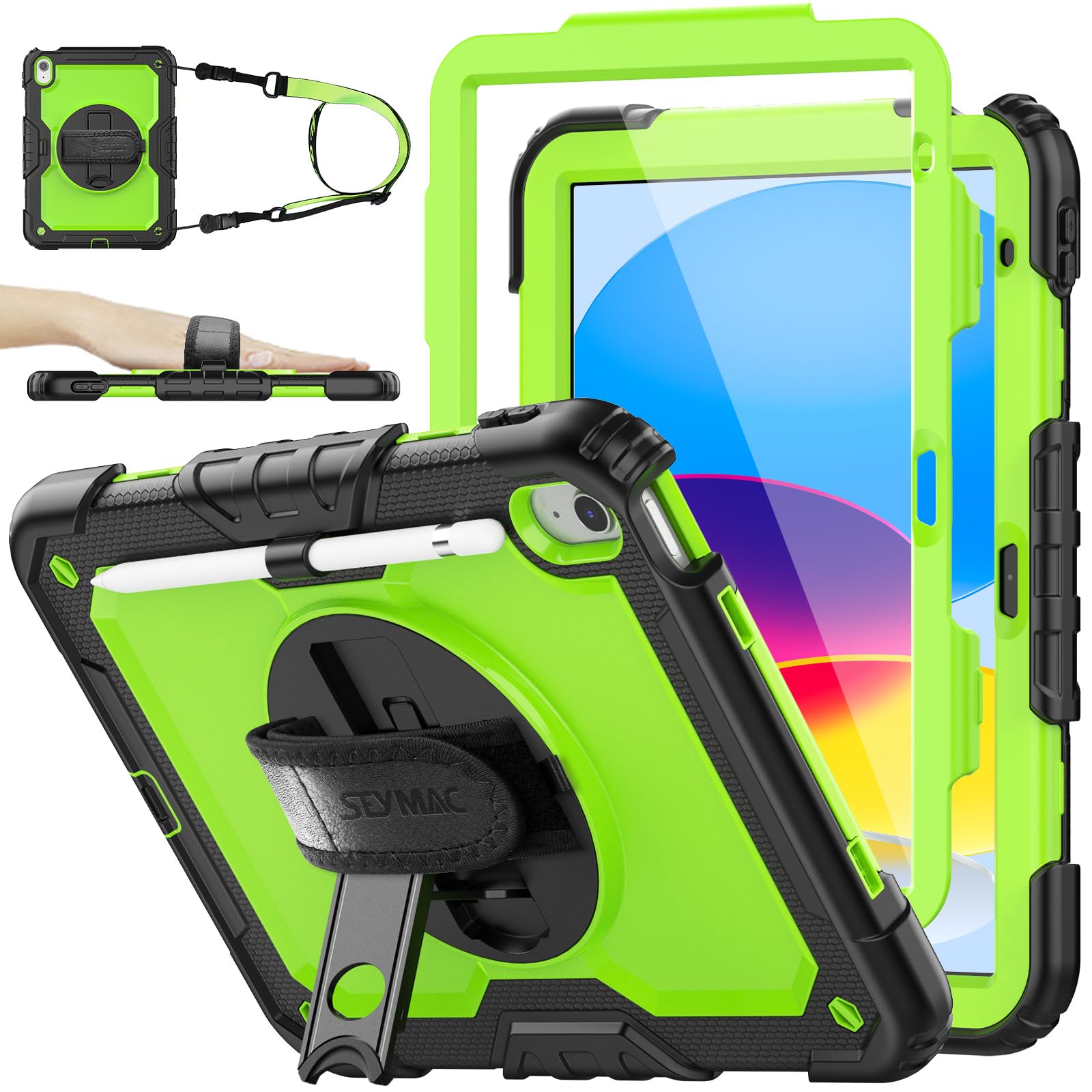 SEYMAC stock Case for iPad (A16) 11th/10th Generation 11''/10.9'' 2025/2022, Full-Body Drop Protection Case with Screen Protector &360° Rotate Hand