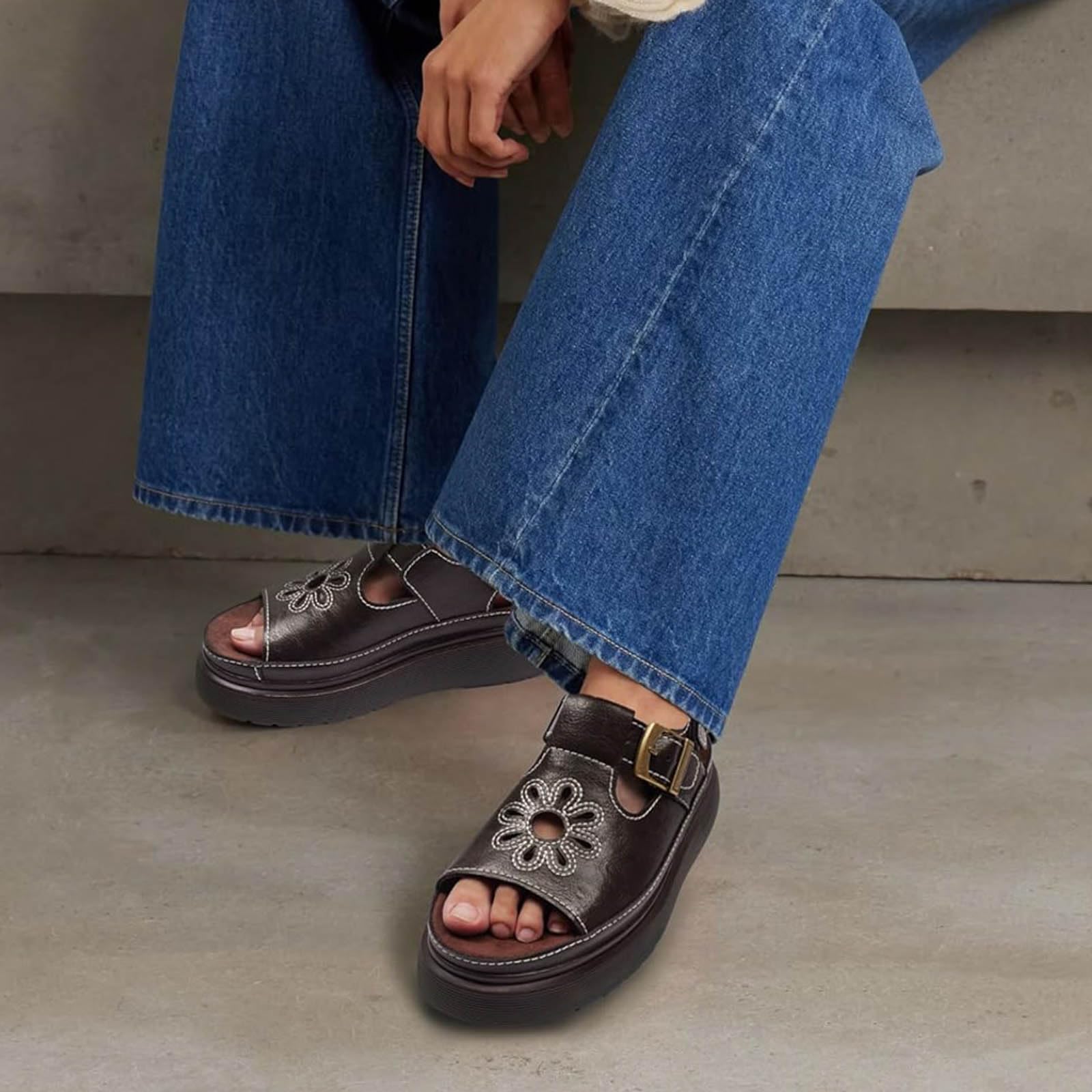 Genérico Chanclas Para Mujer Sandaliasde Verano Para Mujer, Sandalias Elegantes, Cós, Ligeras Y Ajustables Mules De Cuero Cós Pantuflas De Cuña Con Vintage, Pantuflaspremium La Playa, Talla