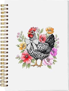 bitCNY Chicken Notebook with Floral Design – Cute Hen with Polka Dot Bow Journal, 8.3x5.5 Inches Lined Notebook for Farm Animal Lovers and Women 408