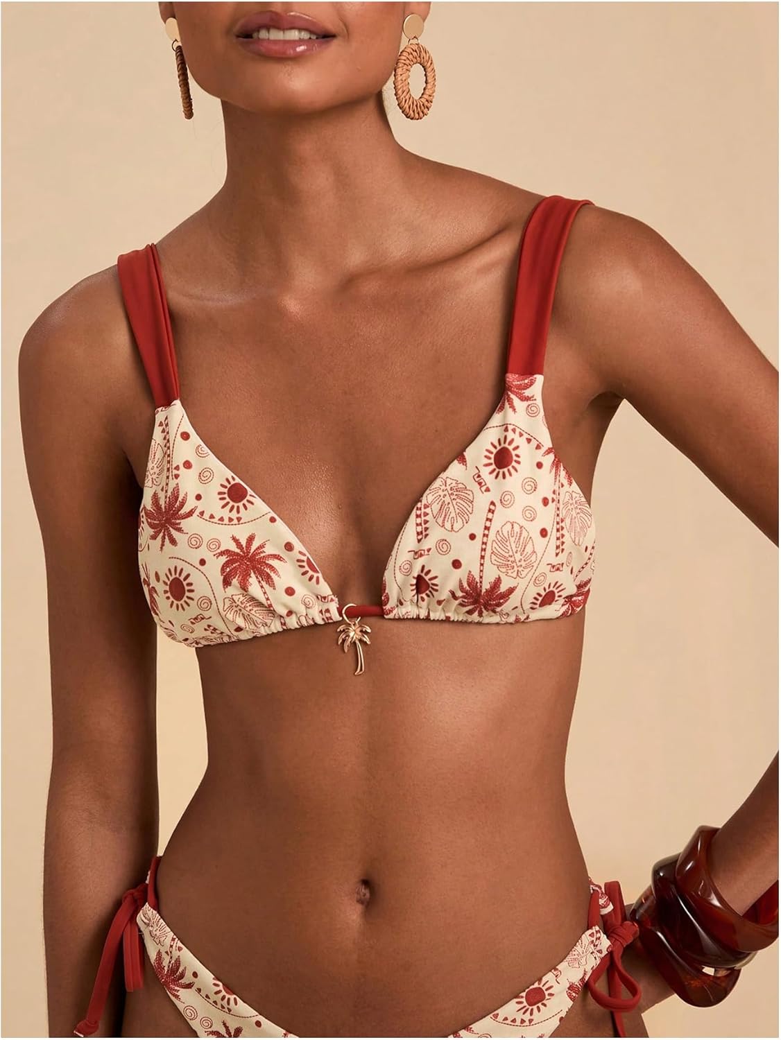 WDIRARA Women's Graphic Boho Bikini Sets Triangle String Swimsuit Tie Side 2 Piece Bathing Suit - Image 4