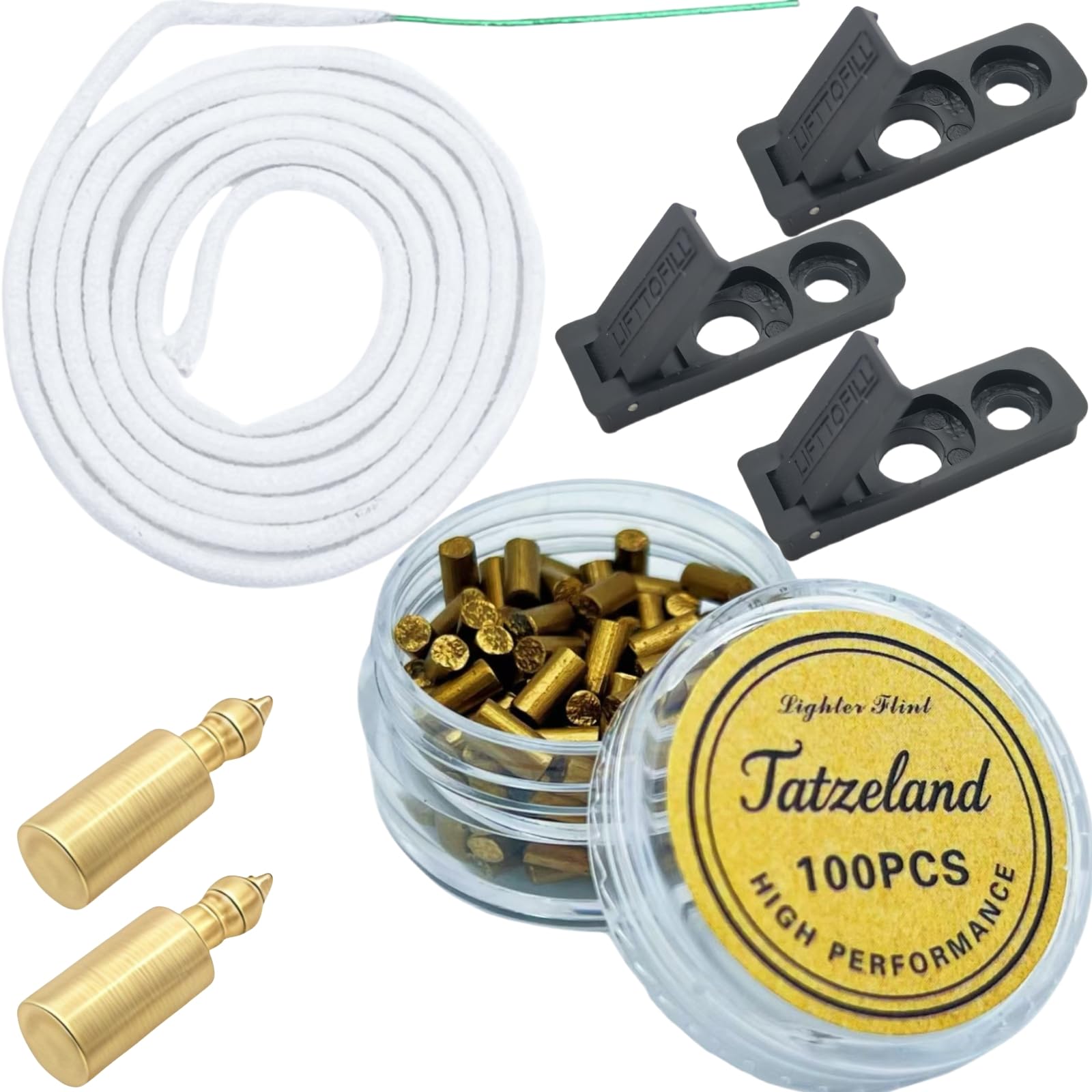 Lighter Flints and Wick Set - Inculdes 100Pcs Flint Stones 40 Cotton Wicks 3Pcs Rubber Gaskets and 2Pcs