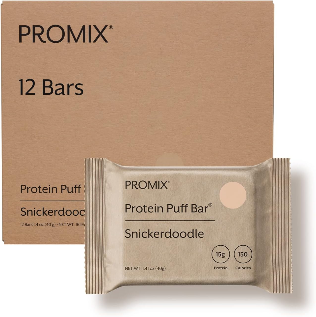 ProMix Nutrition Protein Puff Bars - Snickerdoodle - Marshmallow Crispy Treat - Great Tasting & Healthy On The Go Snack - High Protein & Low Calorie - Free From Gluten, Soy, & Corn - 12 Bars