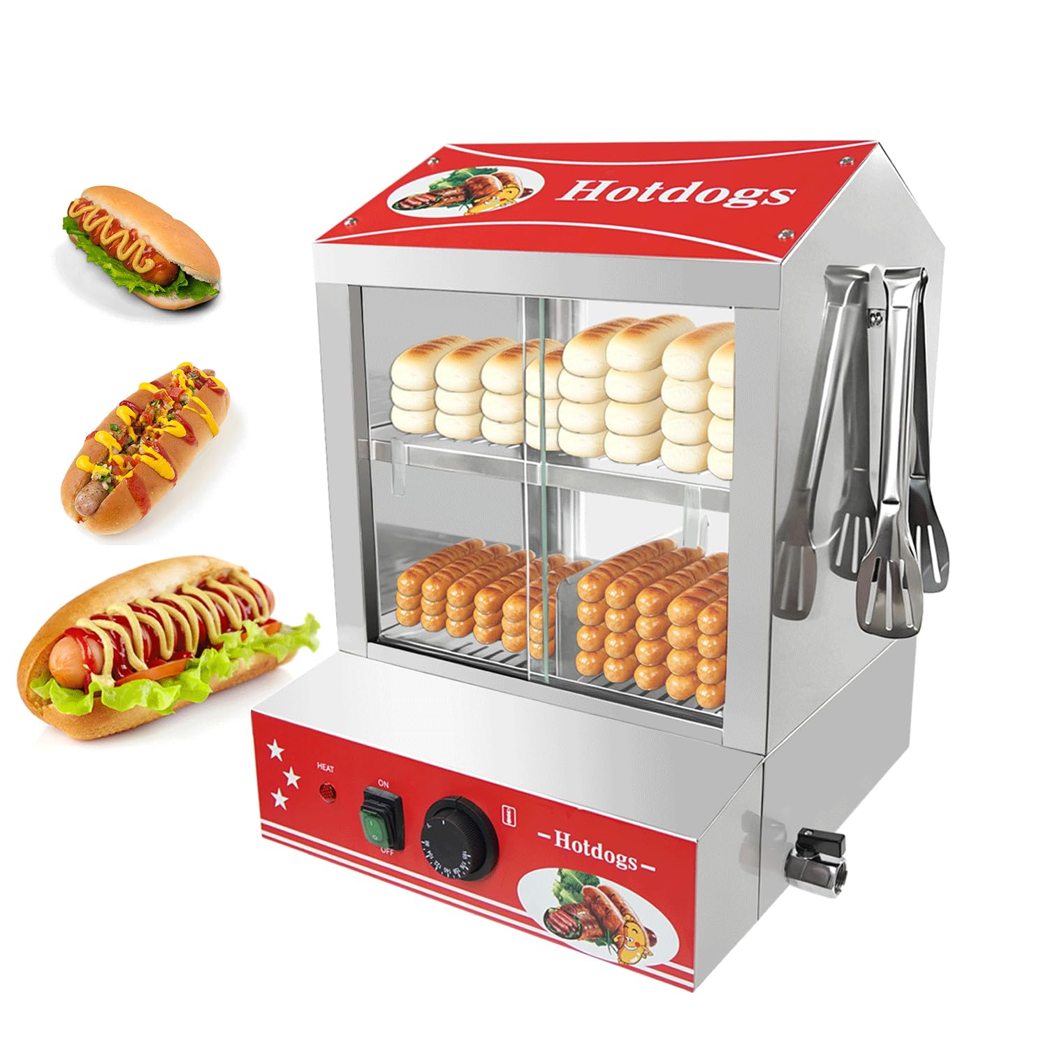 27L Hot Dog Steamer with Bun Warmer