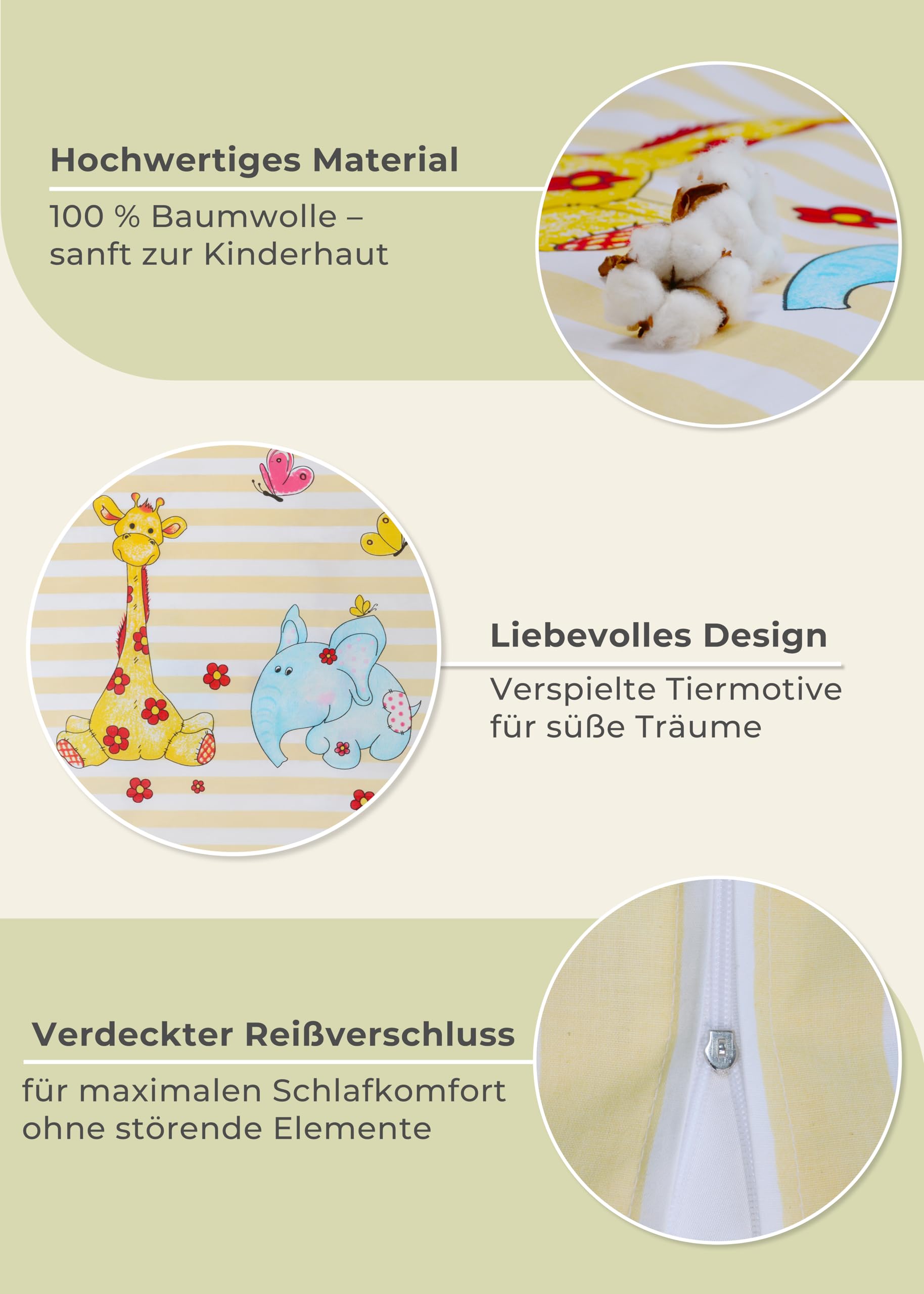 Biancheria Da Letto Bambina 100% Cotone – Set Copripiumino 100x135cm + Federa 40x60cm – Giraffa E Animali
