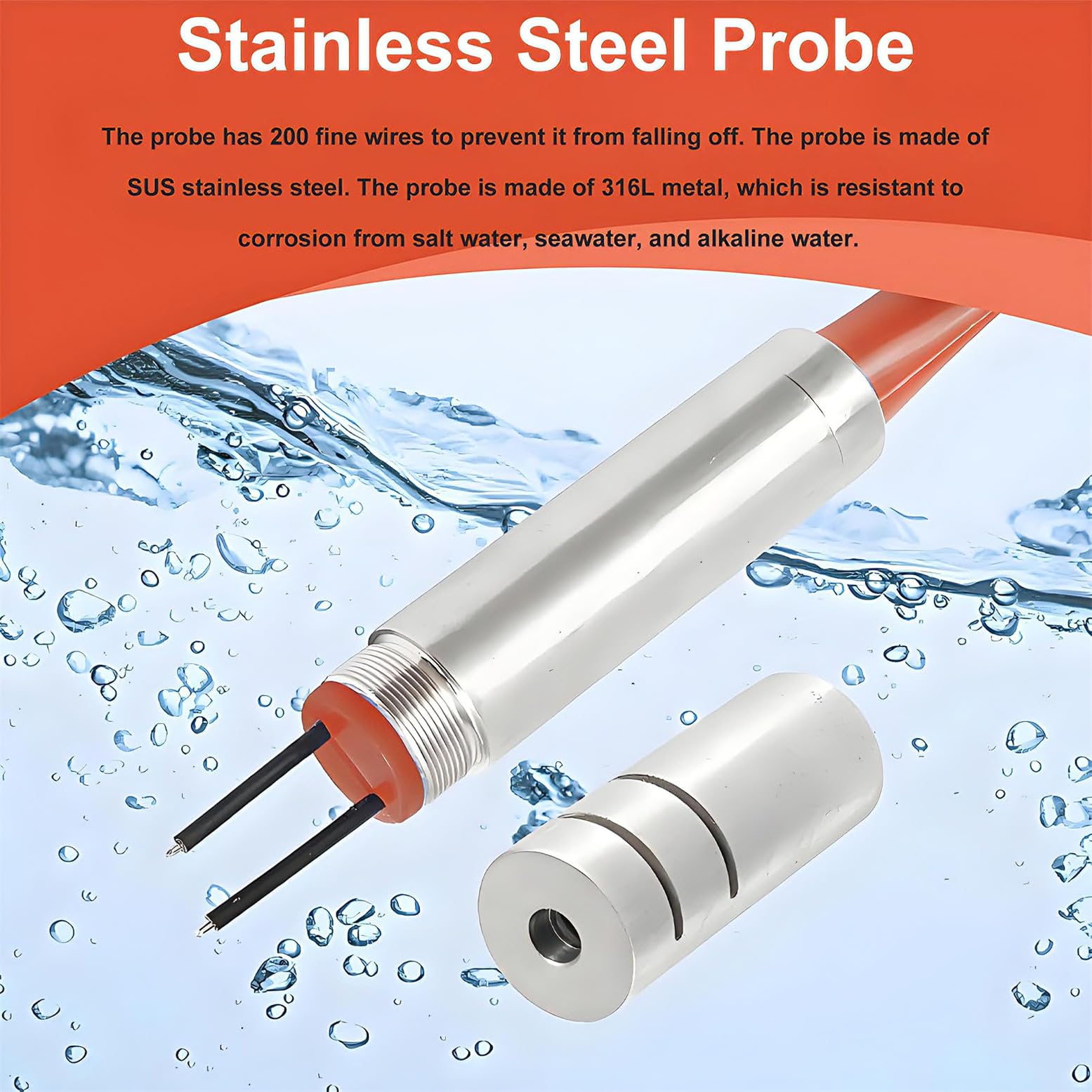 Medidor de profundidad, rango de 20 a 400 m con sonda de acero inoxidable, sonda de nivel de agua para pozos profundos, perforaciones, tanques, riego y aguas subterráneas de 100 m a 328 pies.