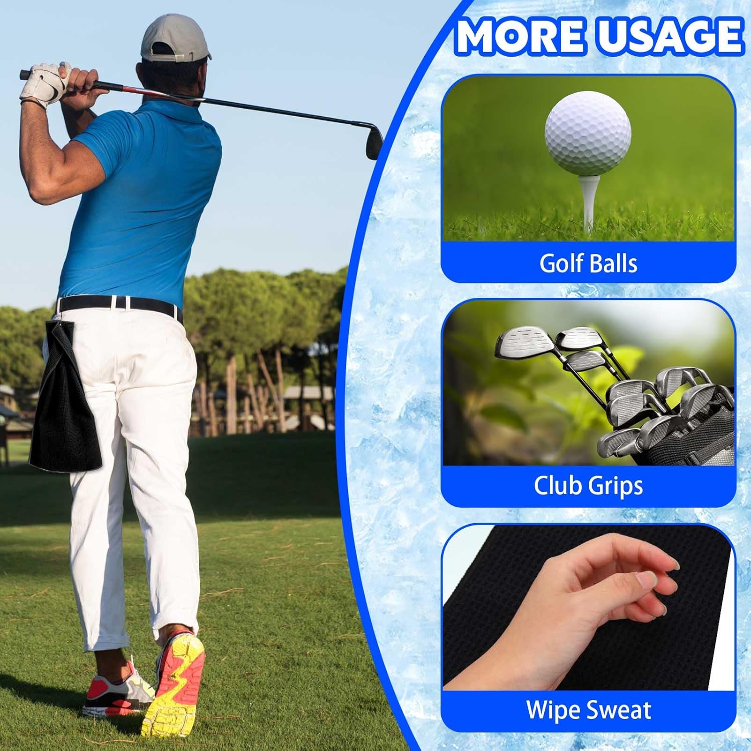 Batiyeer Golf Towels Bulk for Bags 16'' x 24'' Microfiber Waffle Pattern Golf Towels Trifold with Clip for Hiking,Tournament, Yoga