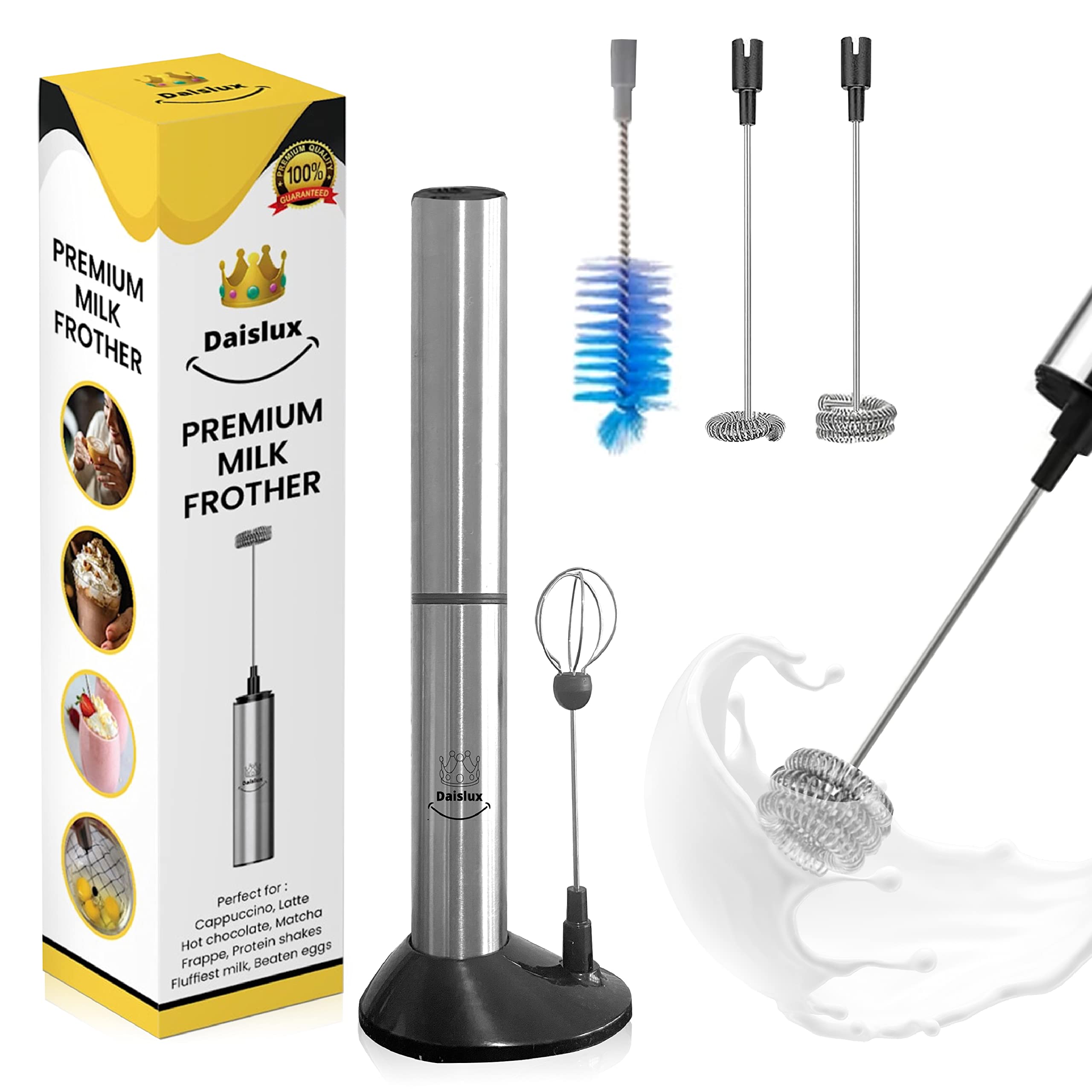 DaisluxMilk Frother Handheld – Multifunctional Hand Whisk Drink Mixer – Portable Frother Whisk for Coffee, Milk, Latte, Matcha – USB Rechargeable Milk Foamer – Cordless Electric Hand Whisk