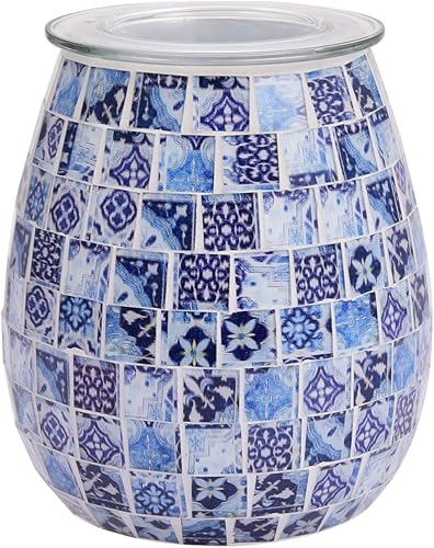 Dicimi Calentador de cera de vidrio de mosaico, calentador eléctrico de cera derretida con luz nocturna, difusor de aceite esencial y decoración del