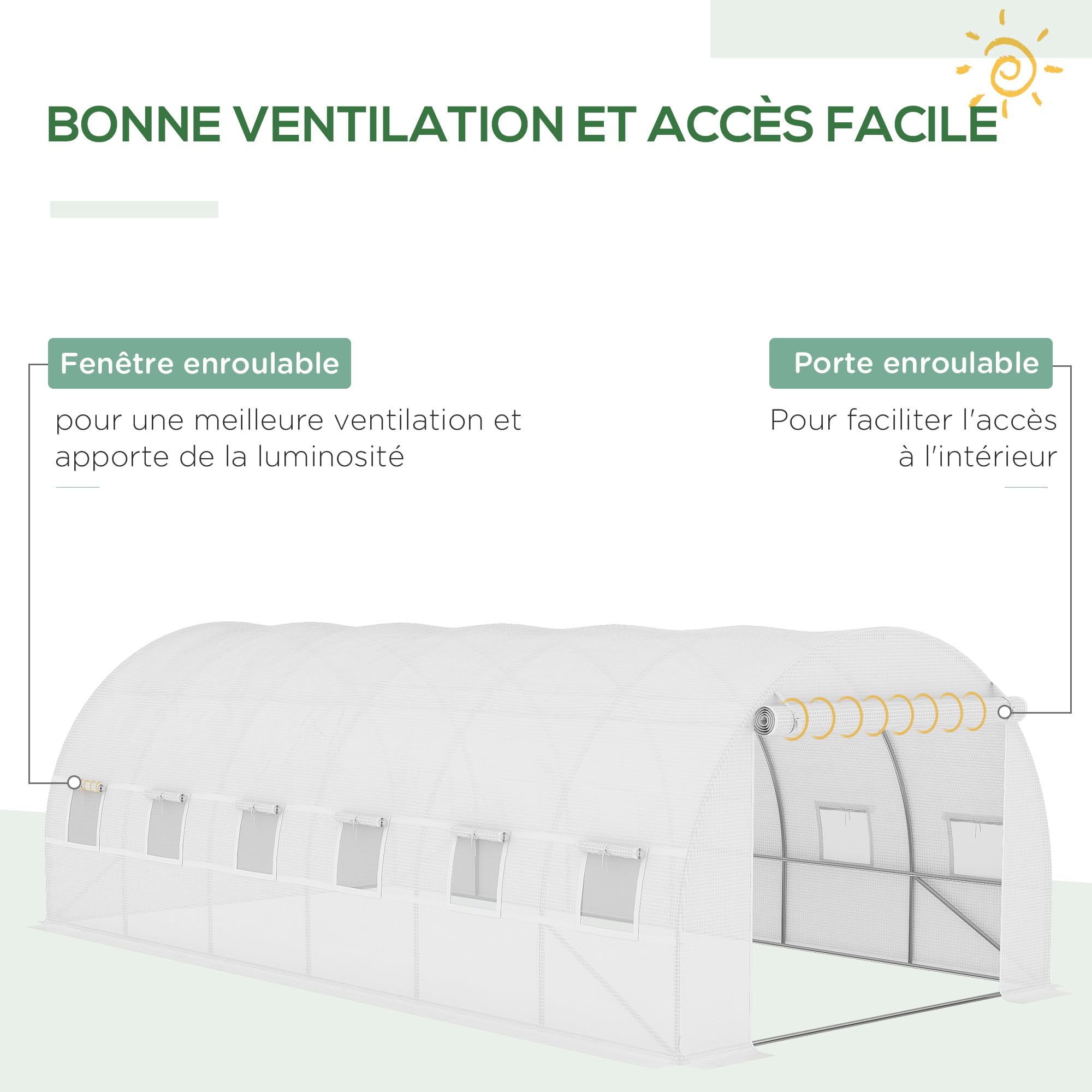 Outsunny - Lona de Repuesto para Invernadero, túnel de 18 m², Lona 6 x 3 x 2 m, PE Anti UV, Impermeable, 12 Ventanas + Puerta Enrollable con Cremallera, Color Blanco