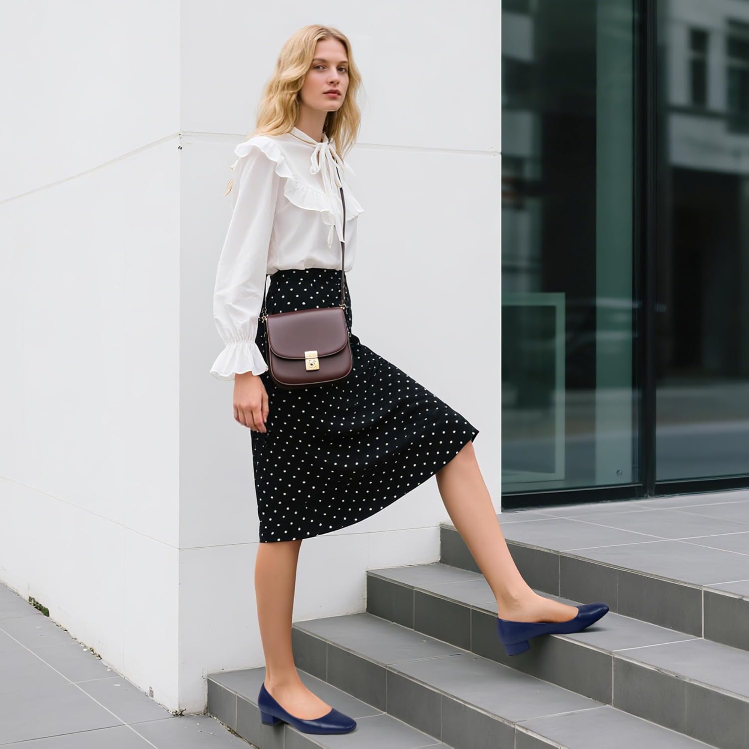 Women's Low Heel Pumps 1.2 Inch Square Toe Slip On Chunky Block Heel Comfortable Dress Shoes for Office Work Business Casual Professional - Image 3