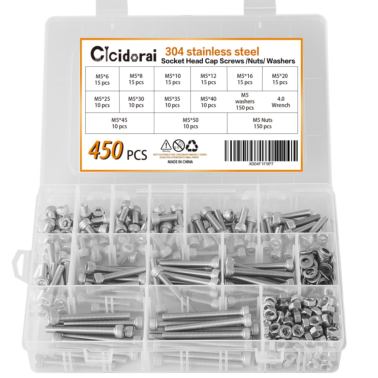 (SIMILAR TO STOCK PHOTO 50 count one size)M5 Hex Socket Head Cap Screws Bolts Set, 450 Pcs