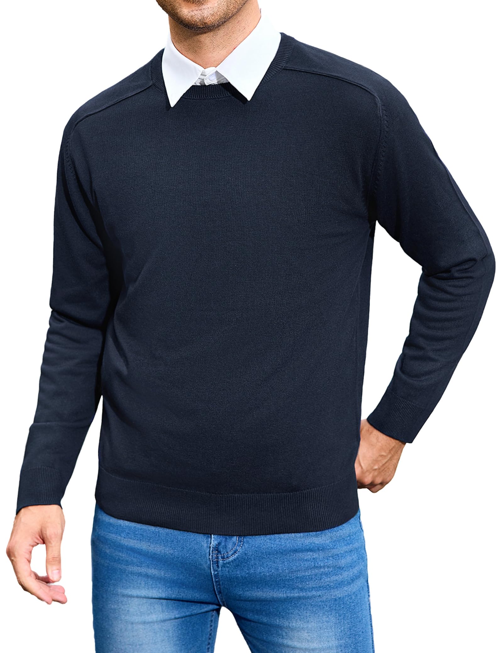 iClosam Suéter para Hombre Cuello Redondo Manga Larga Tejido de Punto para Trabajo