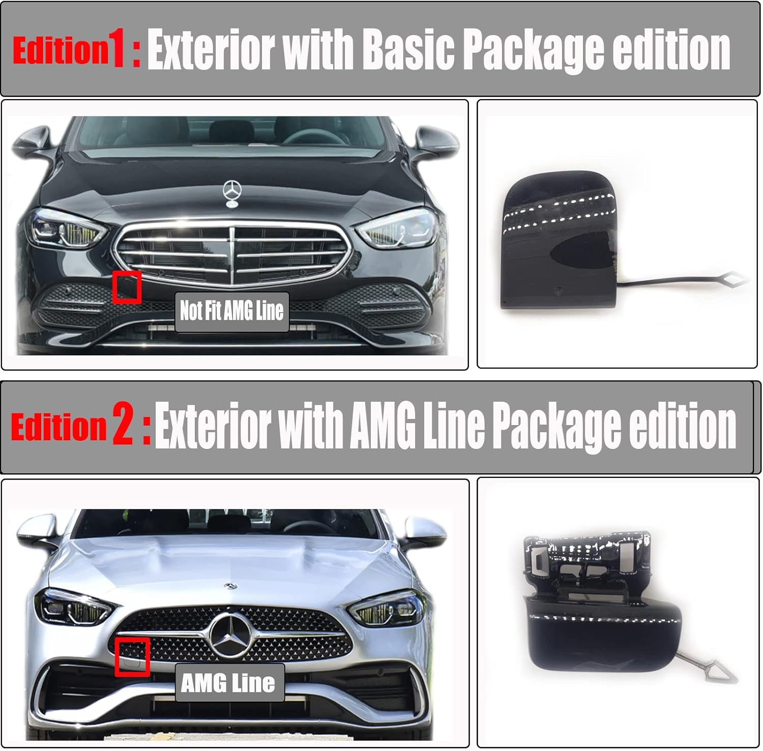 Front Tow Cover for 21-23 Mercedes Benz C V206 Fit C160 C180 C200 C250 C300 C350 C400 C450 2021 2022 2023 Bumper Hook Eye Cap 2068850001