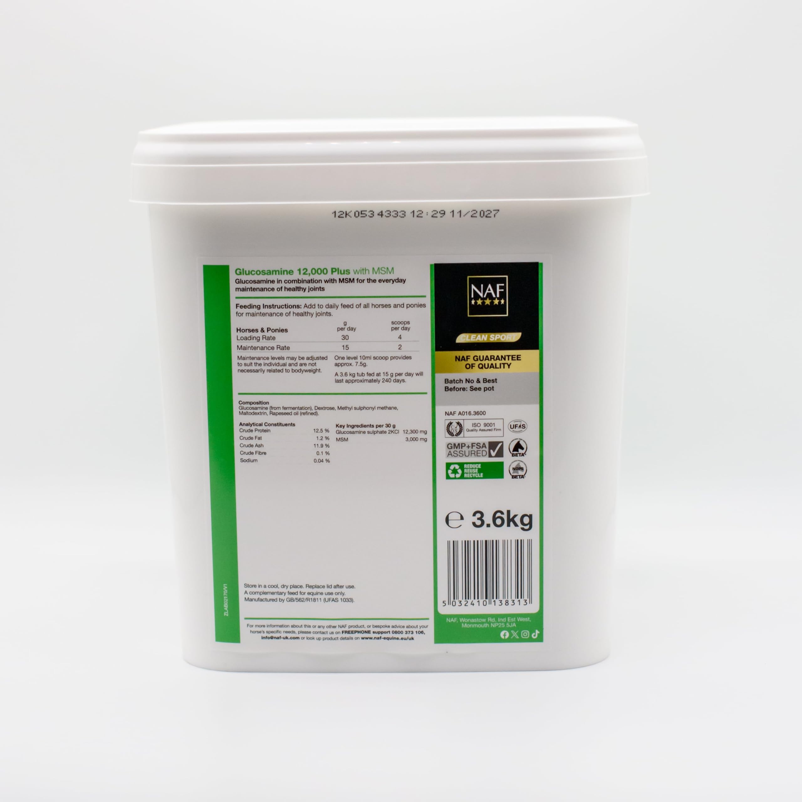 NAF Glucosamine 12.000 Plus mit MSM 900g – Gelenkunterstützung für Pferde – Hochdosiertes Glucosaminsulfat & MSM – Unterstützt Beweglichkeit, Flexibilität & die Gesundheit des Bindegewebes