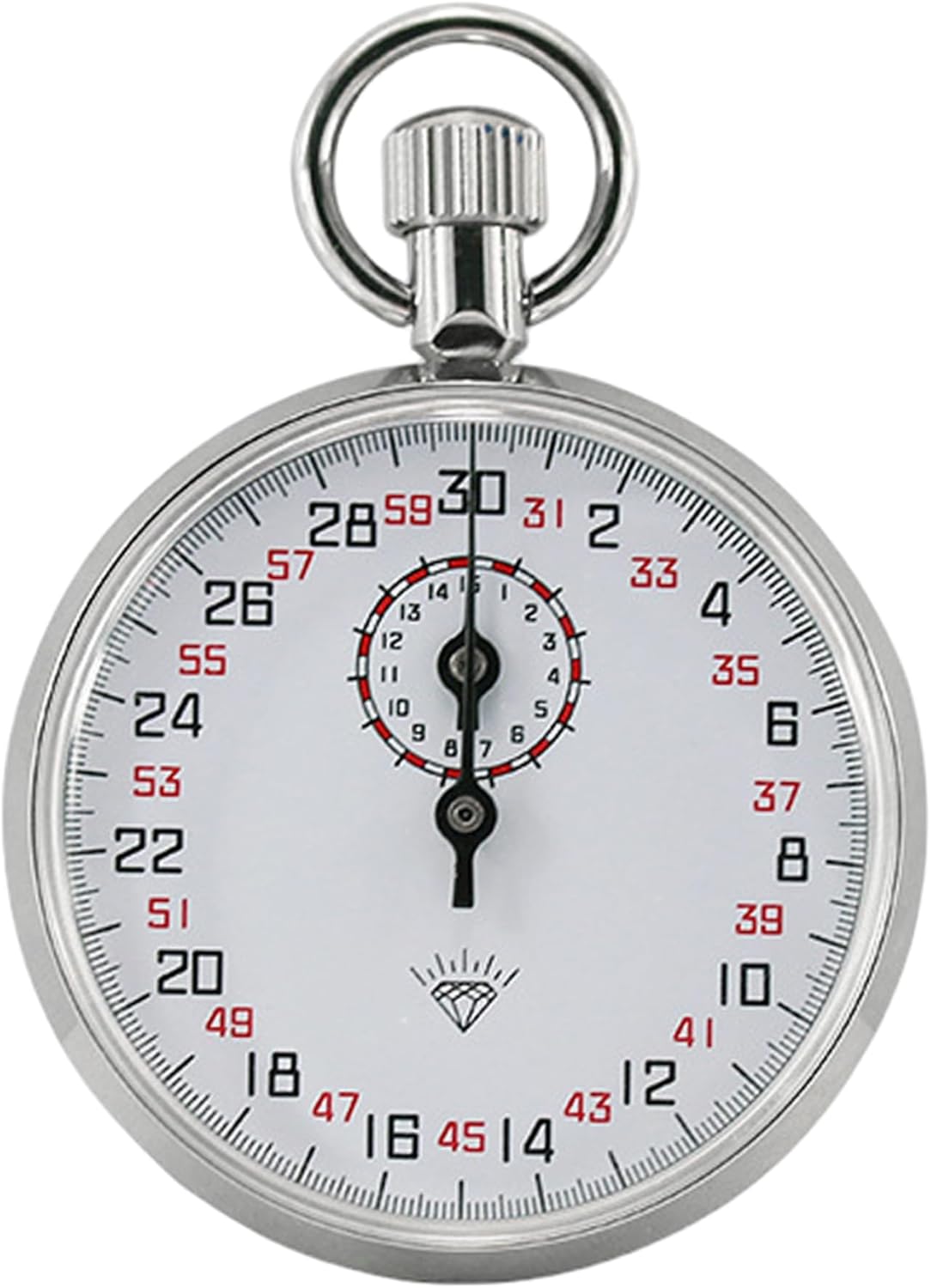 13-Jewel Mechanical Analog Stopwatch - Precise Timing Stop Watch with Lanyard for Sports Laboratory (White Dial), 60s/30M