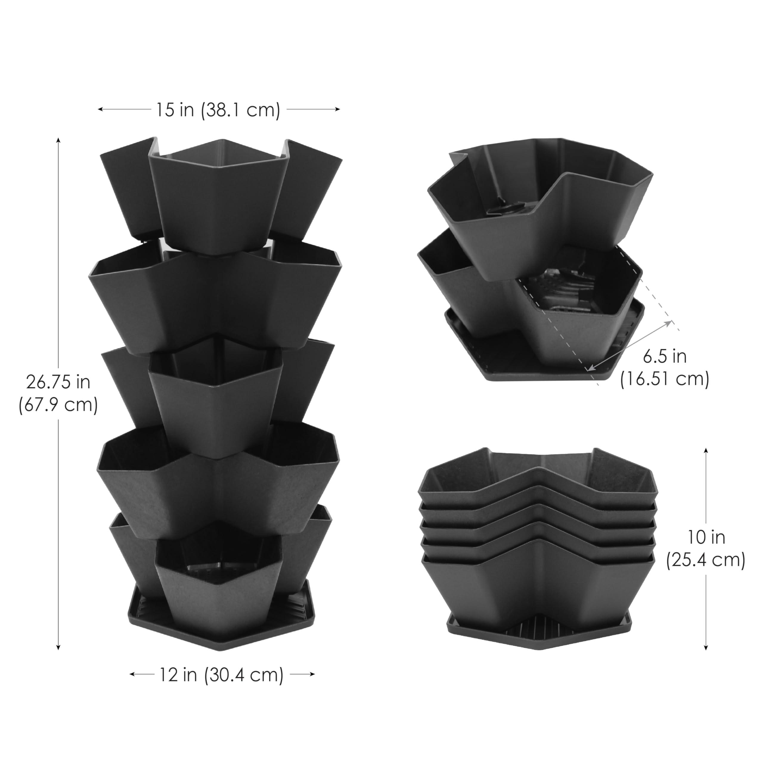Tierra Verde 5-Tier Large Stackable Modular Planter in Black - 4