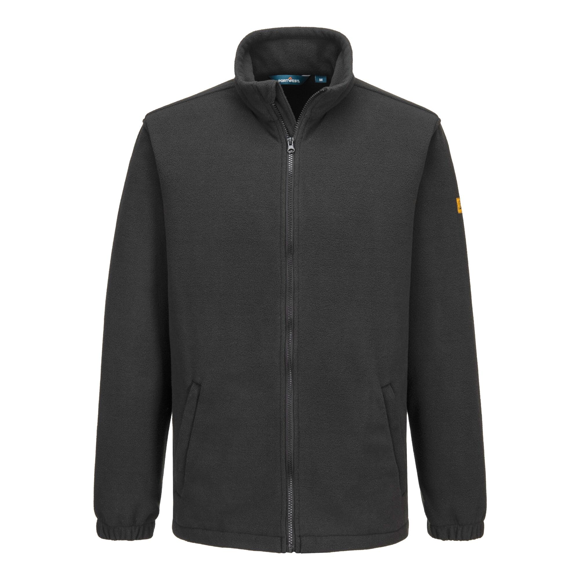 Portwest AS26 Anti-Static ESD Fleece Jacket CE Certified EN 61340 Workwear with Zipped Pockets Carbon Fibre Midlayer Polar Fleece 280g, Black, XXL