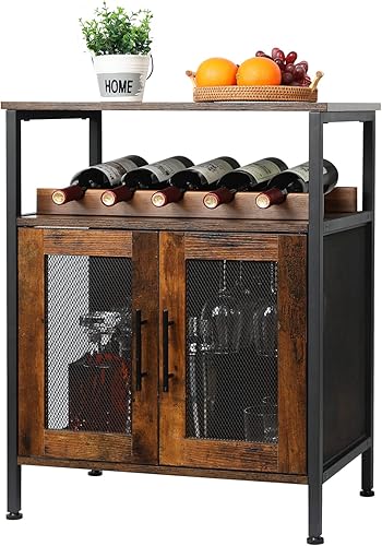 X-cosrack Armario para bar de vinos con estante desmontable para vinos, gabinete de barra de café con soporte para vidrio, aparador pequeño y
