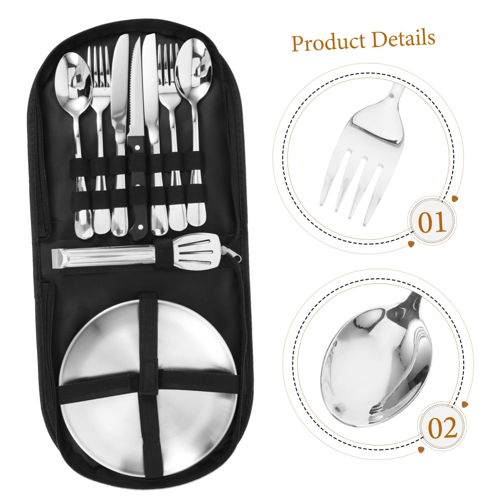 Toddmomy Acier Inoxydable Ensemble de Couverts de Camping, Paquet de Rangement, Compact et Portable, pour Pique-niques et Barbecues