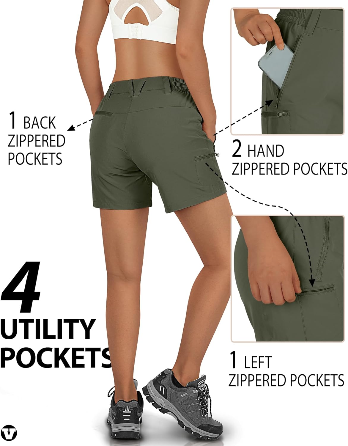 Outdoor Ventures Women's Hiking Shorts Stretch Lightweight Golf Shorts Quick Dry UPF 50+ 5 inch Cargo Short for Camping