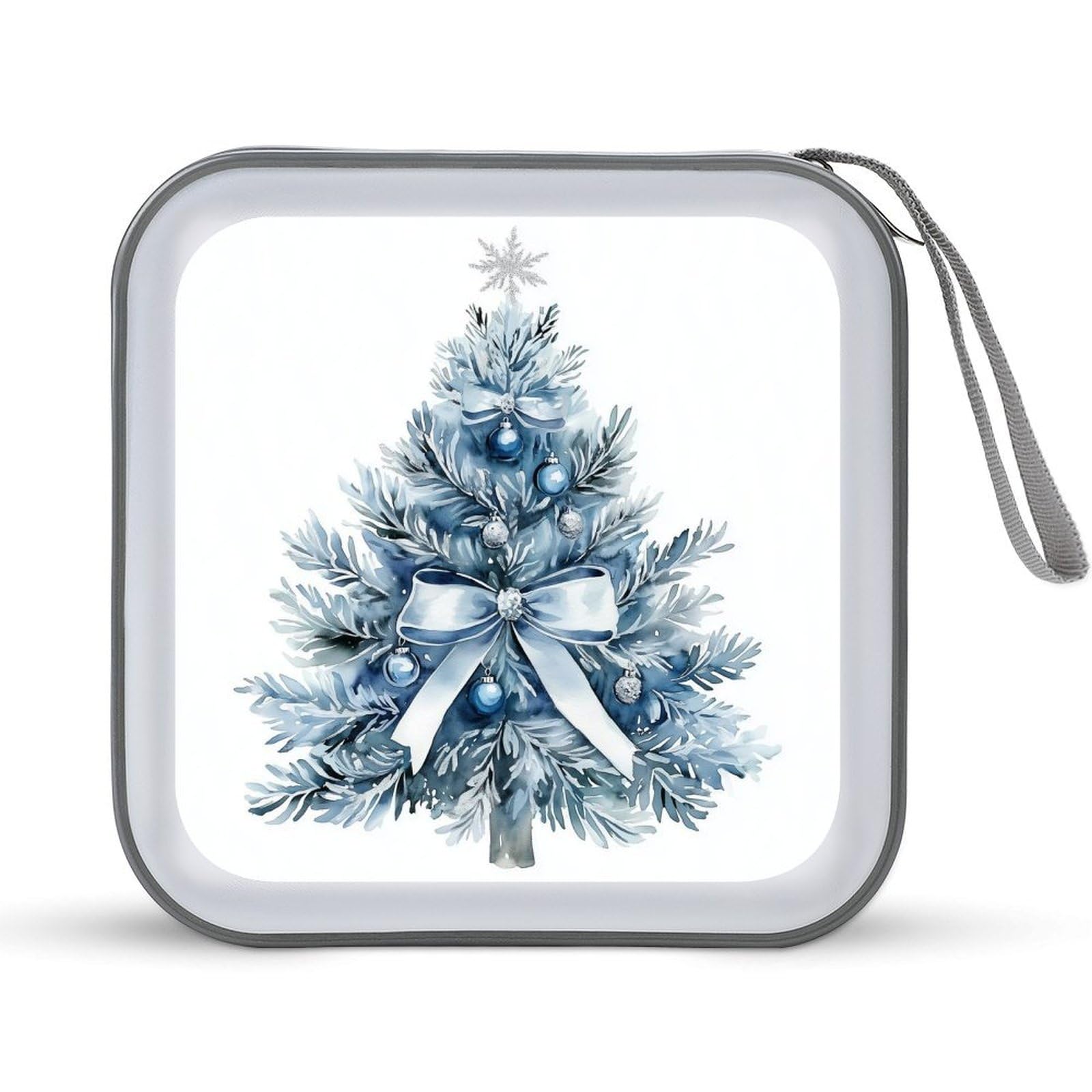 Christmas Tree Blue And Silver CD Case DVD Storage Case Portable