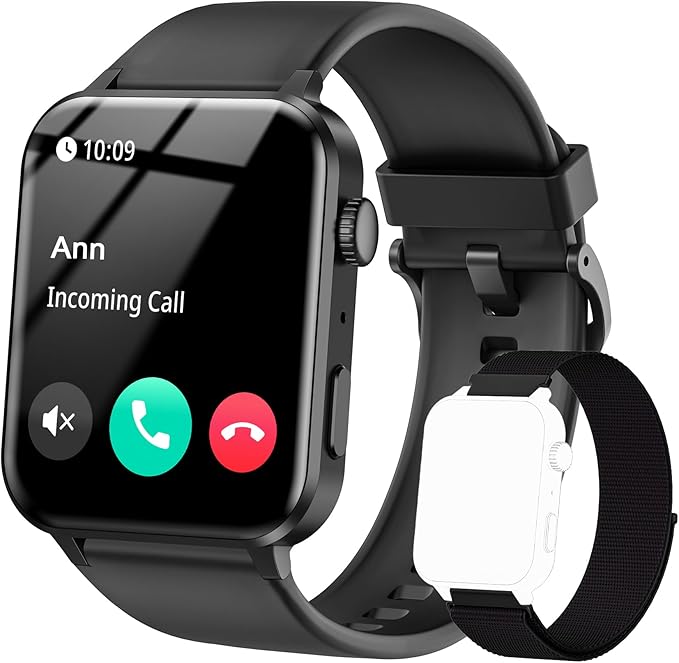 IOWODO Reloj inteligente para hombres y mujeres, pantalla HD de 1.85 pulgadas con hacer y responder llamadas, con asistente de voz AI, SpO2/monitor de frecuencia cardíaca/sueño, más de 100 modos