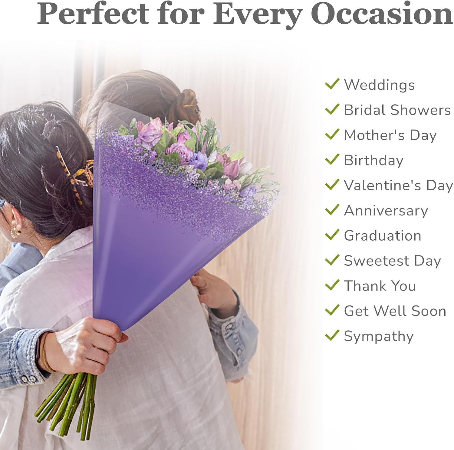 the florist Supply Confetti Sleeves 20 Pack 17.3 x 17.1 x 4.9 Inch Waterproof Flower Bouquet Wrapping Sleeves, Flower Bouquet Bags, Plastic Floral Sleeves, Gift-Ready for Wedding, Birthday, Purple