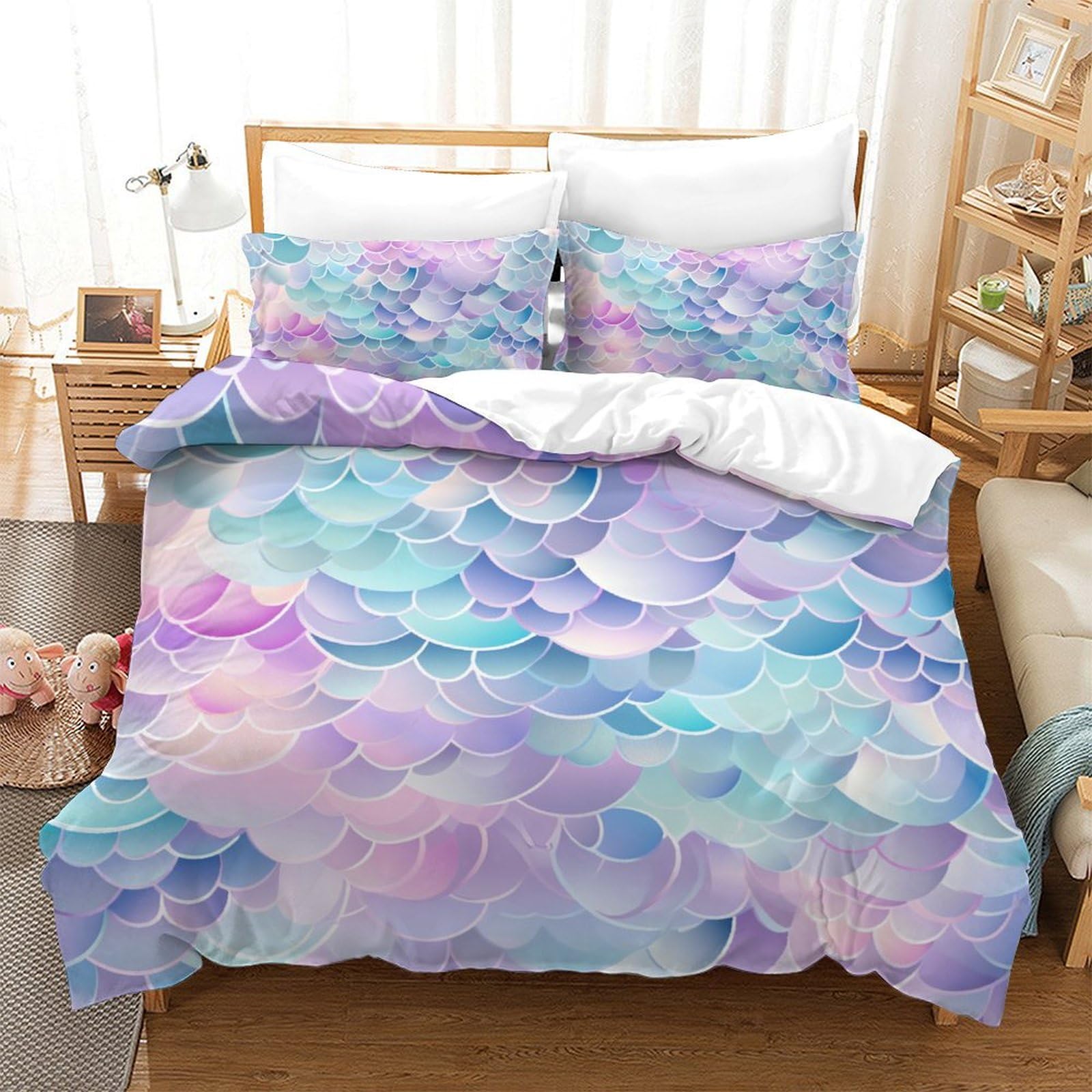 Housse de couette fermeture éclair fini la couette qui glisse motif écailles 3D