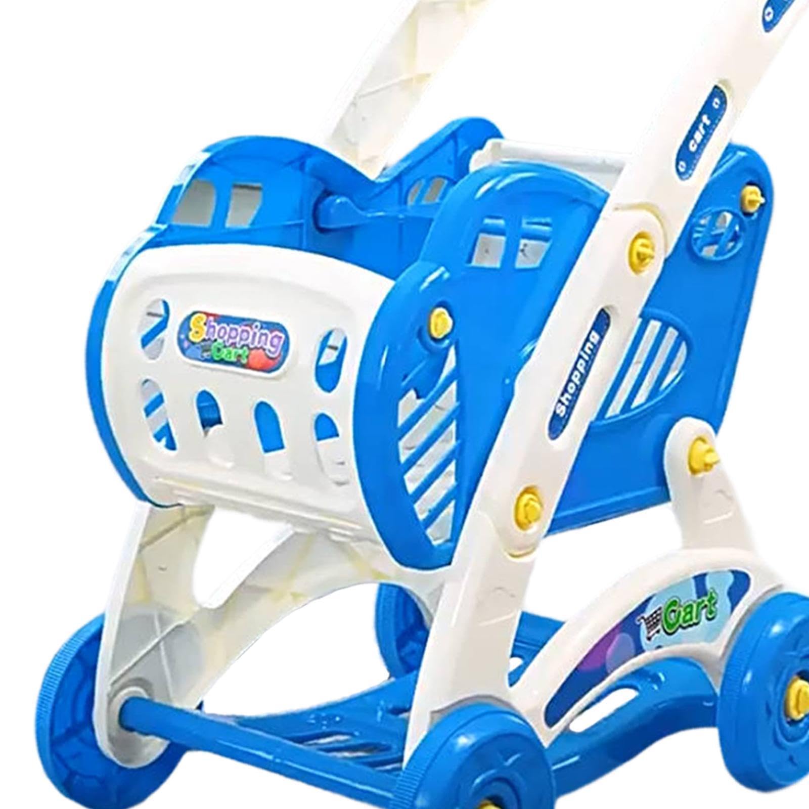 Gralara Carrito de Compras de Juguete Carro Supermercado Trole Juguete Cesta Infantil Juego de Simulación Material PP Ligero Altura Regulable Gran Capacidad a, Azul