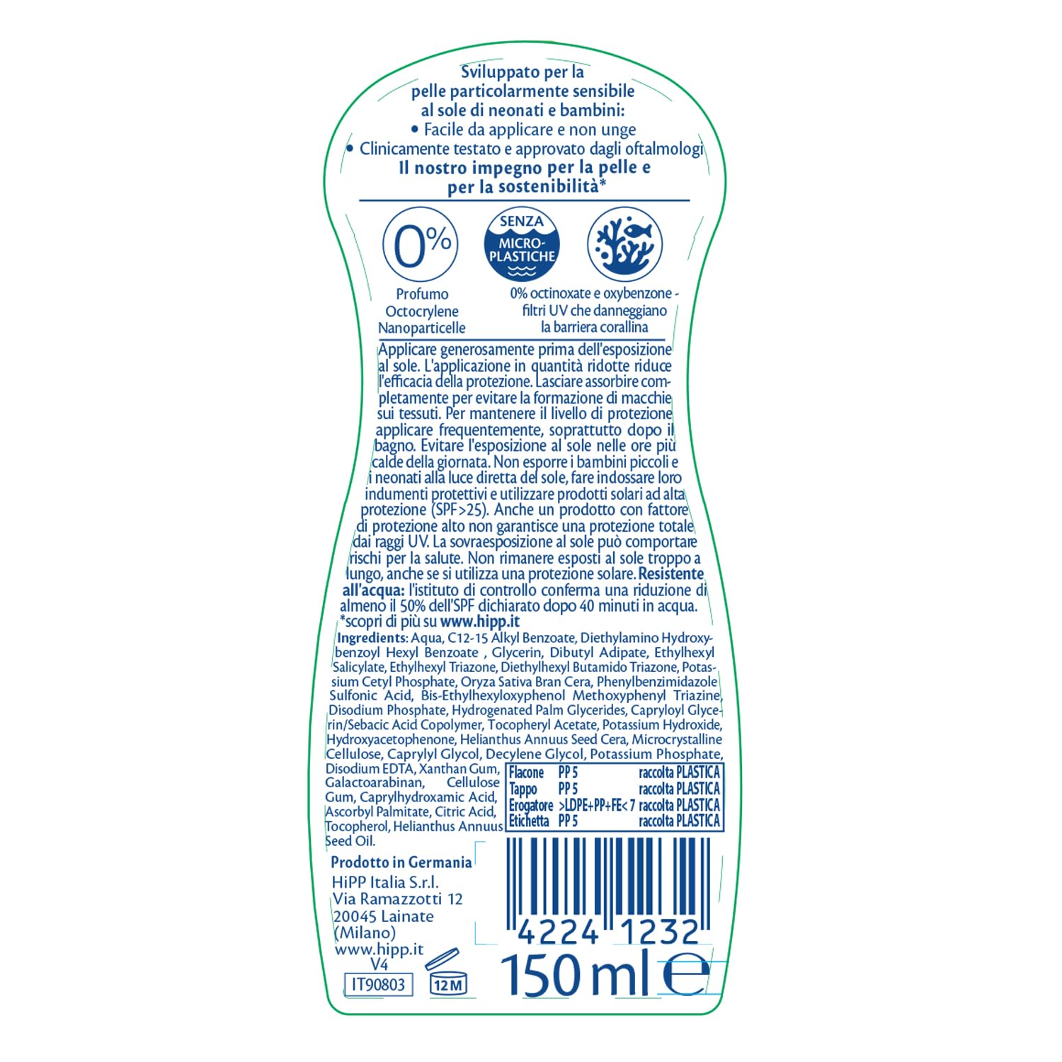 HiPP - Baby - Spray Solare Protettivo per Bambini, SPF 50+, Protezione dai Raggi UVA e UVB, Resistente all'Acqua, Anti Scottature, Ultra Delicato, 1 Spray da 150 ml
