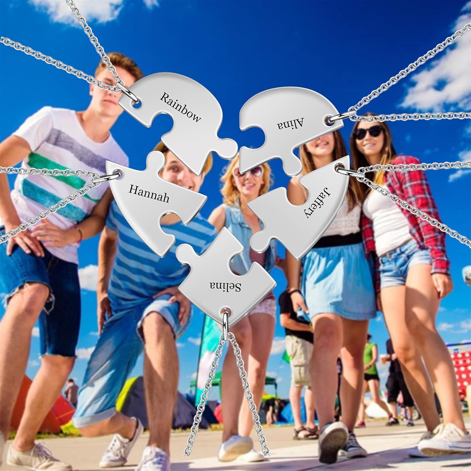 MissNaNa 19.7" BFF Necklace Personalized Best Friend Necklace Customized Heart Puzzle Necklace for 2/3/4/5/6 Friendship Necklaces Puzzle Piece Necklaces BBF/Family/Sister