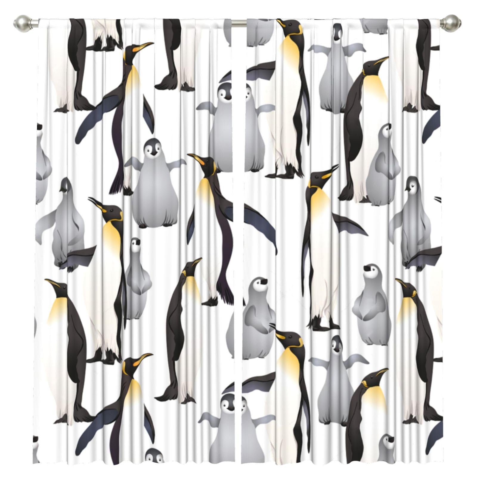 InOmak Penguins, 2 Panels Window Curtains 52 x 84 Inch Blackout Curtains for Living Room Bedroom