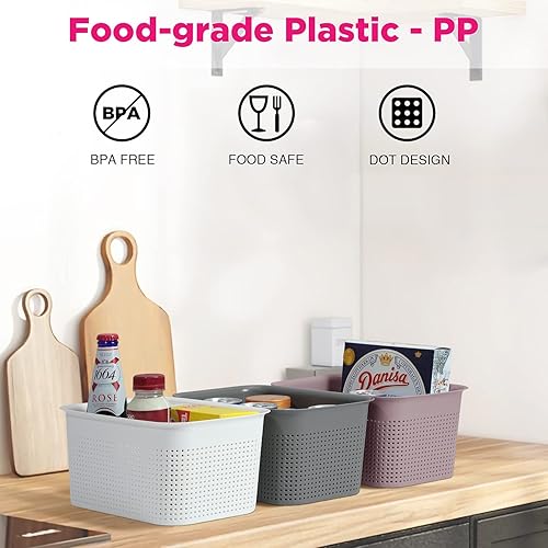 Miniatura 4 de AREYZIN Cestas de almacenamiento de plástico con tapa, contenedor organizador de punto con tapa para estantes, cajones, escritorio, armario, sala de