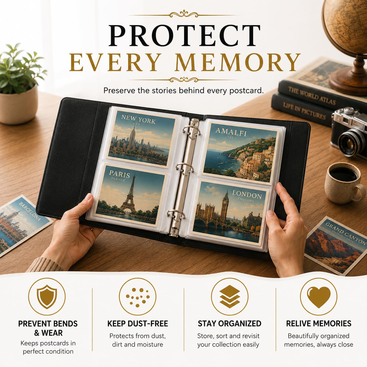 Raccoglitore per album di cartoline con maniche, raccoglitore per album di cartoline, libri, 10 x 15 cm | Elegante organizer, 50 fogli d'archivio contengono 200 cartoline. Album fotografico da viaggio, idea regalo per collezionisti